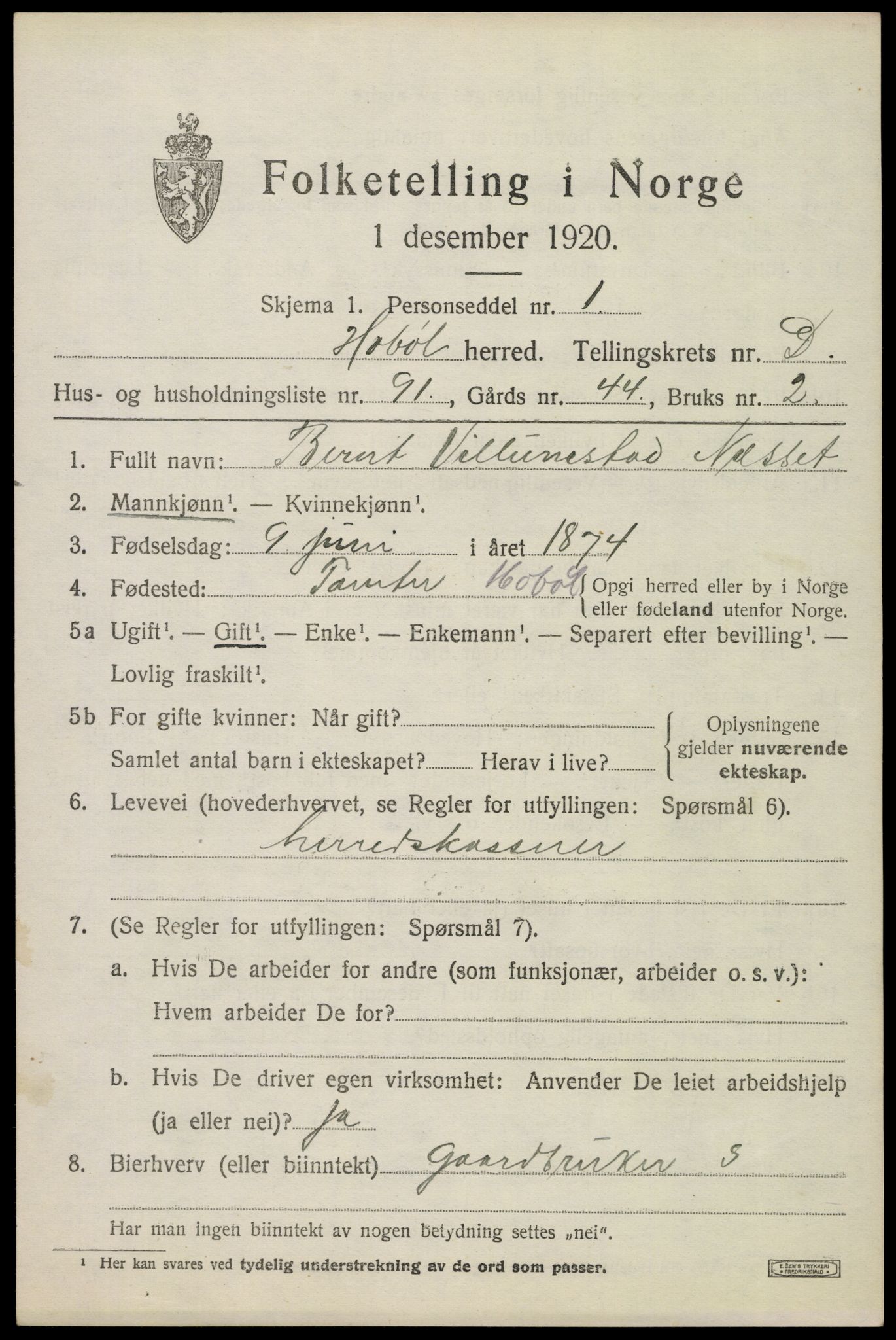 SAO, Folketelling 1920 for 0138 Hobøl herred, 1920, s. 3896