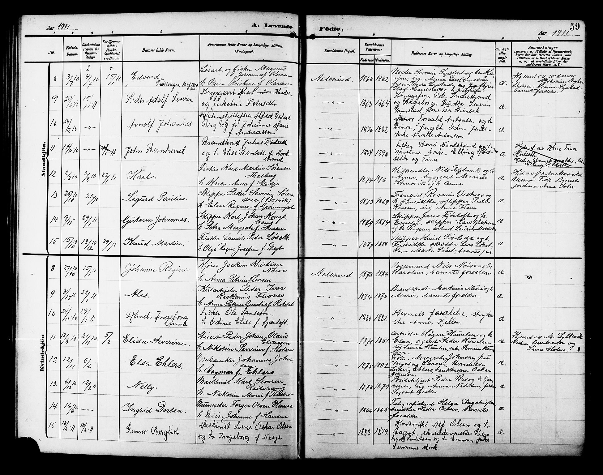 Ministerialprotokoller, klokkerbøker og fødselsregistre - Møre og Romsdal, AV/SAT-A-1454/529/L0471: Klokkerbok nr. 529C08, 1909-1921, s. 59