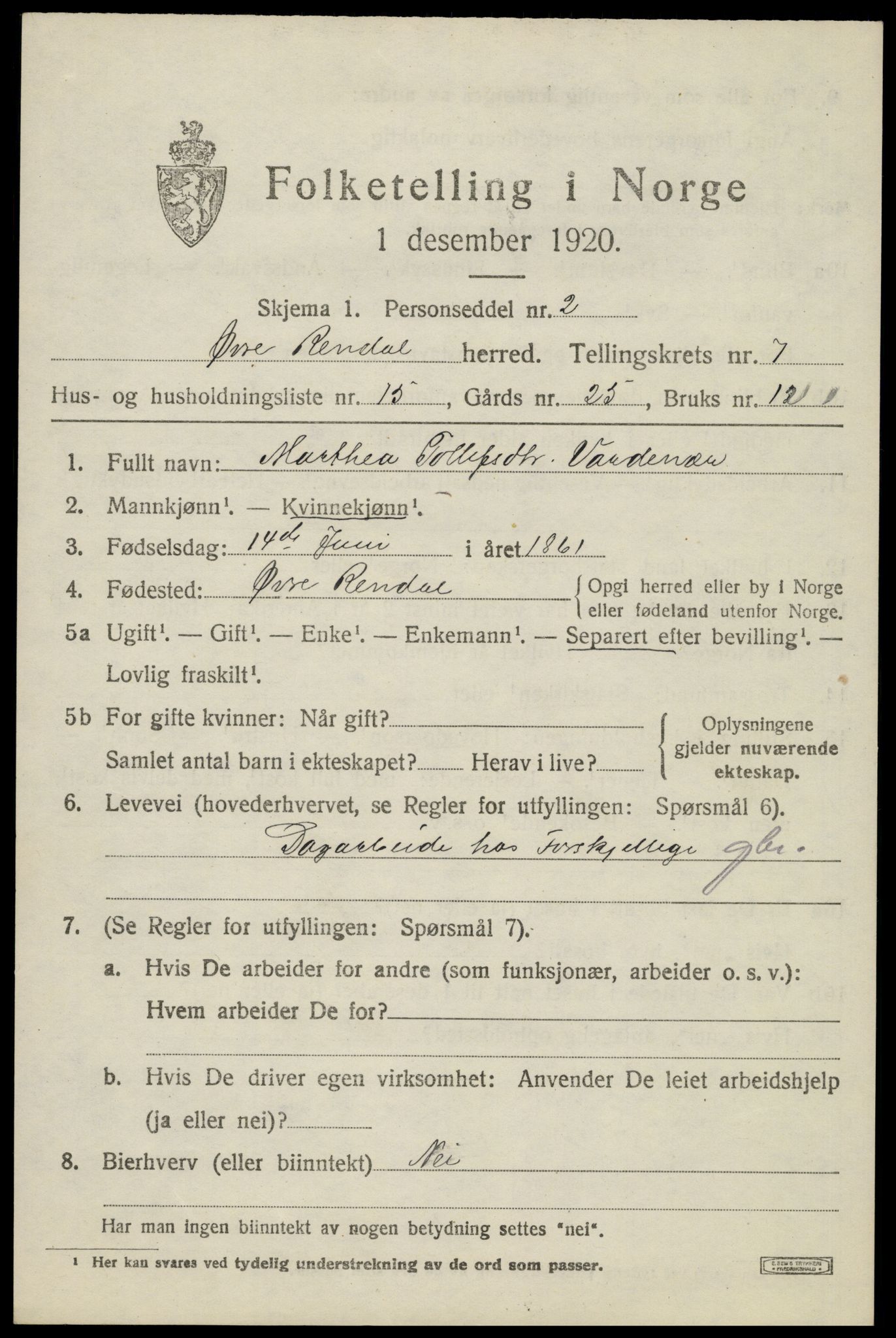 SAH, Folketelling 1920 for 0433 Øvre Rendal herred, 1920, s. 2569