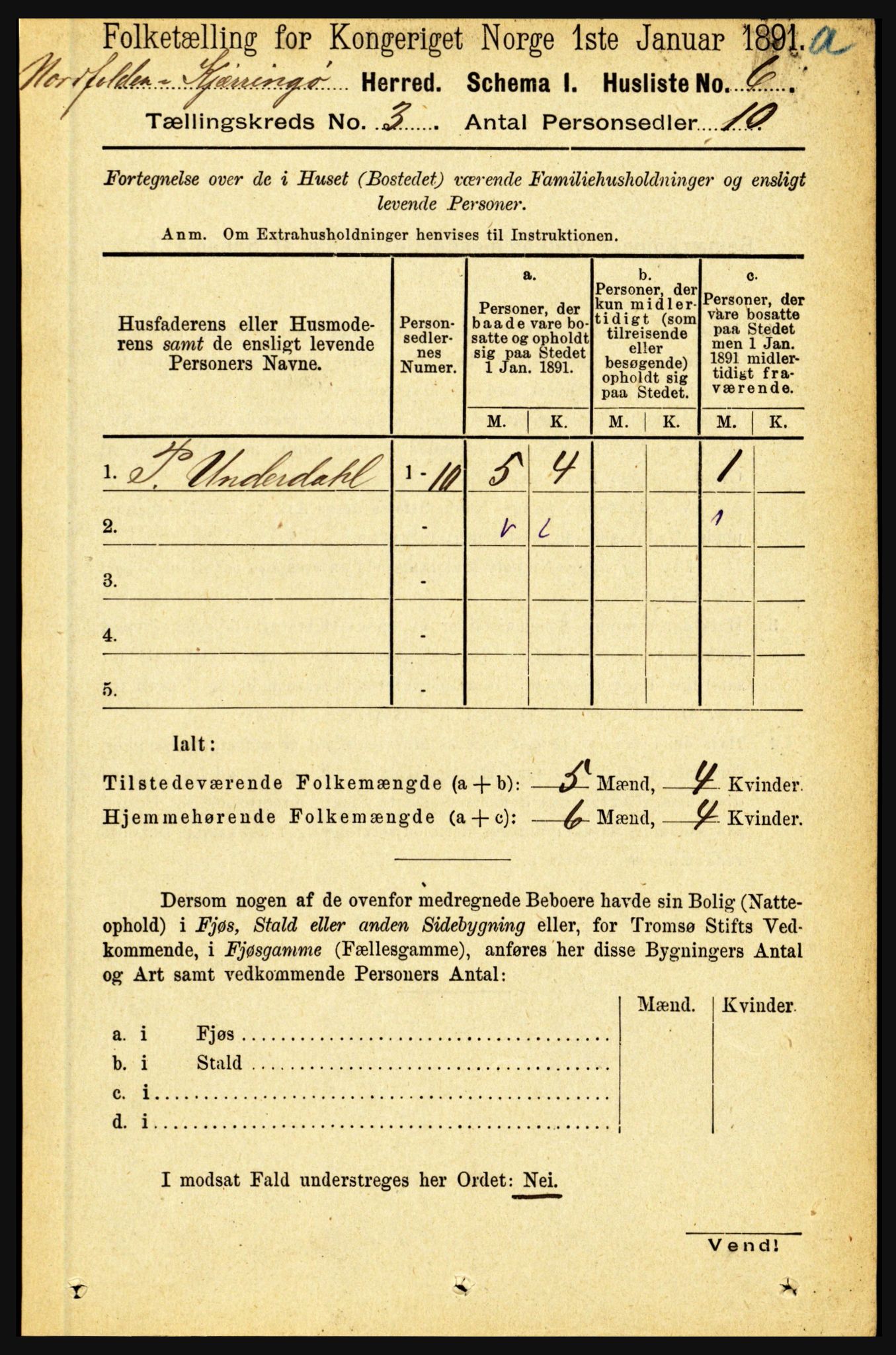 RA, Folketelling 1891 for 1846 Nordfold-Kjerringøy herred, 1891, s. 693