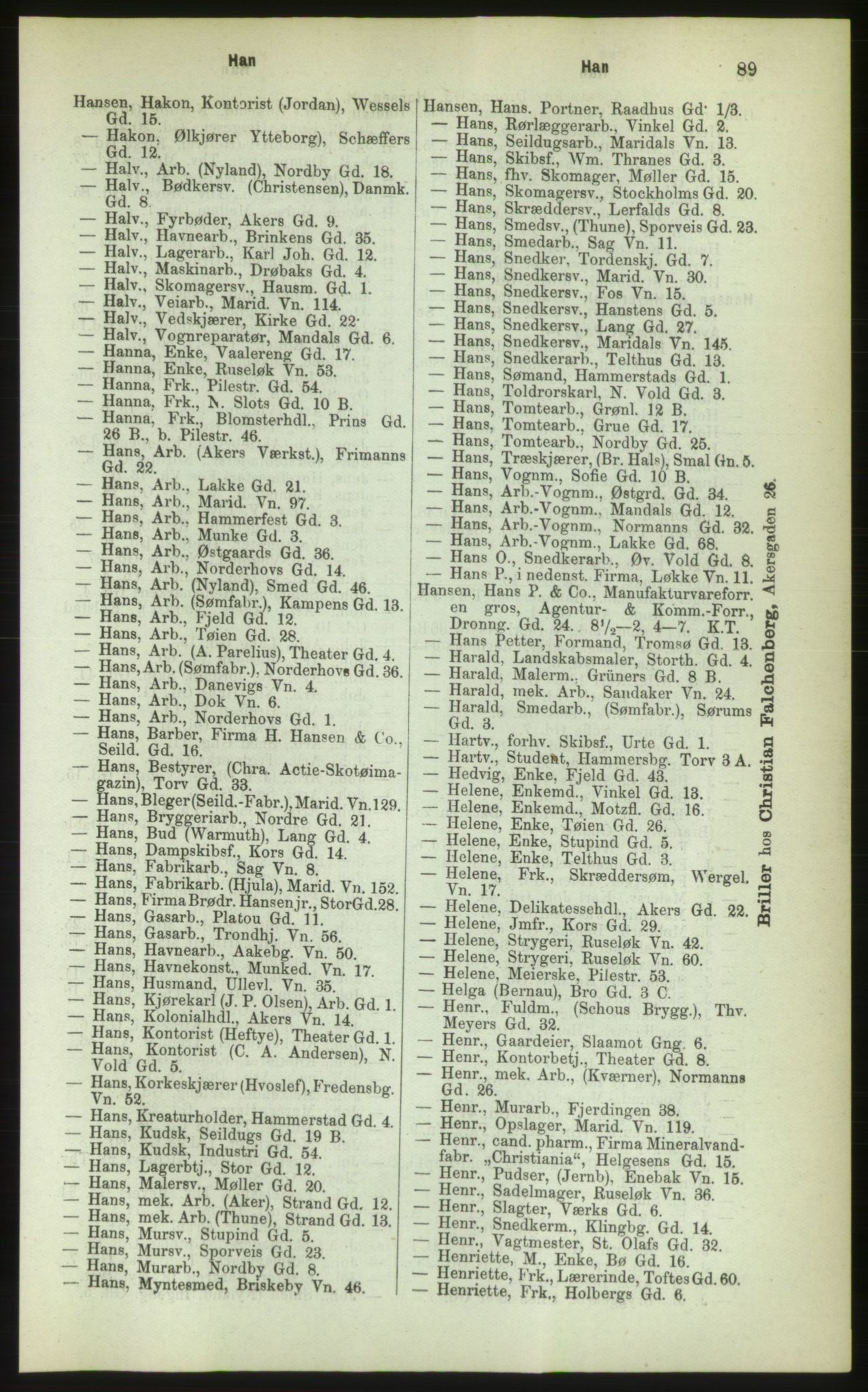 Kristiania/Oslo adressebok, PUBL/-, 1883, s. 89