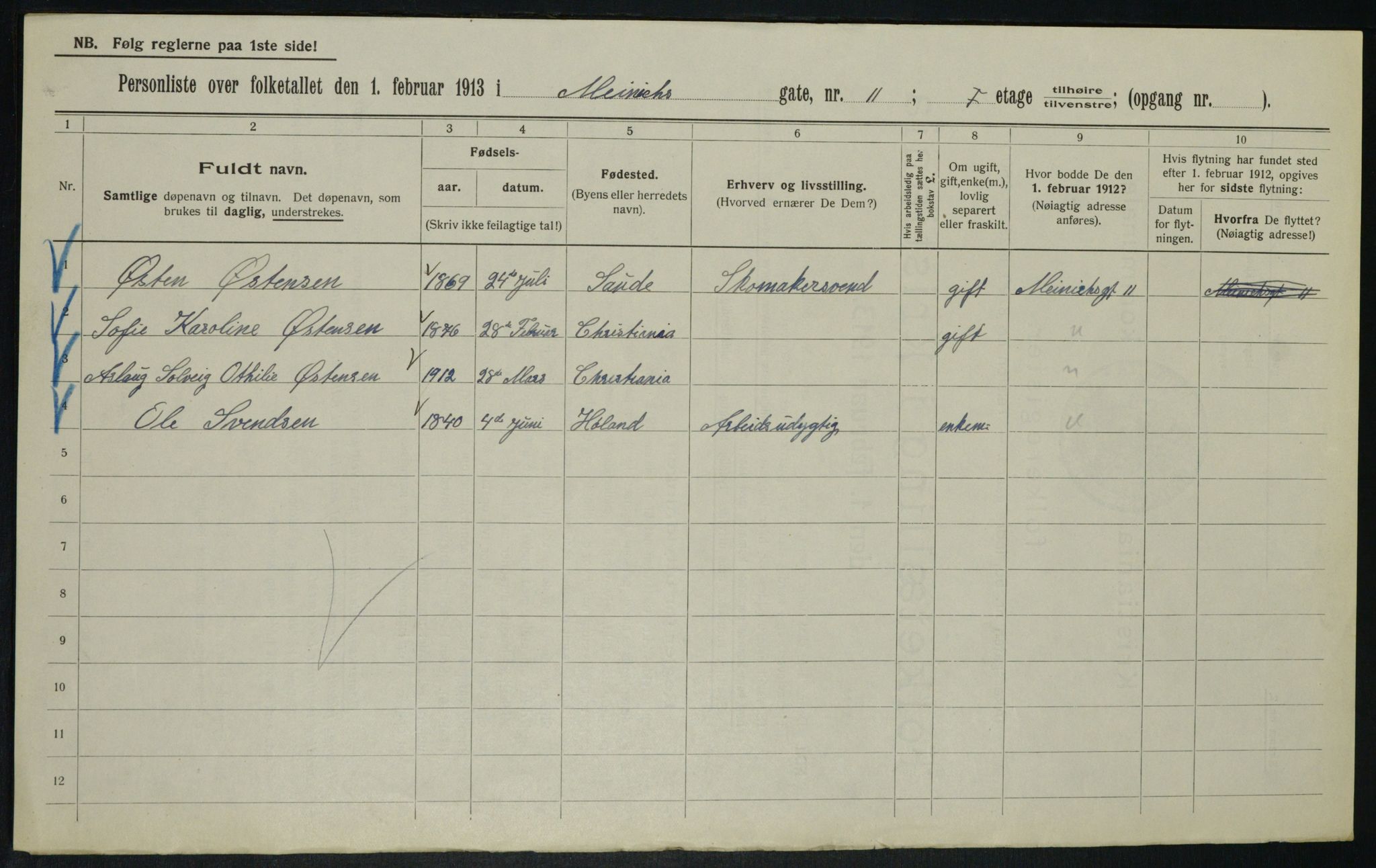 OBA, Kommunal folketelling 1.2.1913 for Kristiania, 1913, s. 64842