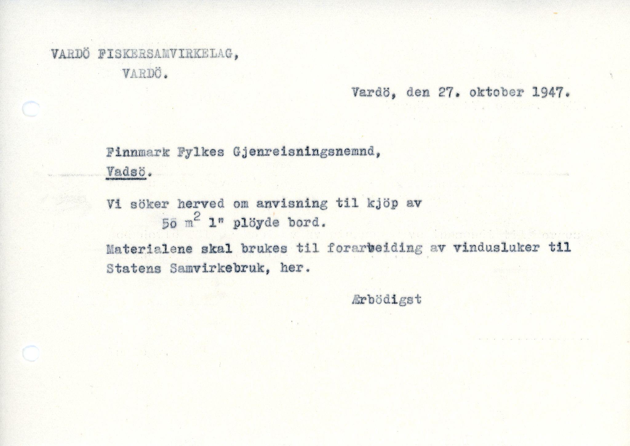 Vardø Fiskersamvirkelag, VAMU/A-0037/D/Da/L0007: Korrespondanse St-Tr, 1947-1950