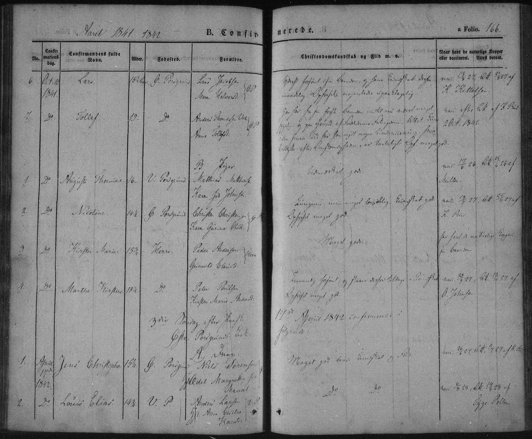 Porsgrunn kirkebøker , AV/SAKO-A-104/F/Fa/L0006: Ministerialbok nr. 6, 1841-1857, s. 166