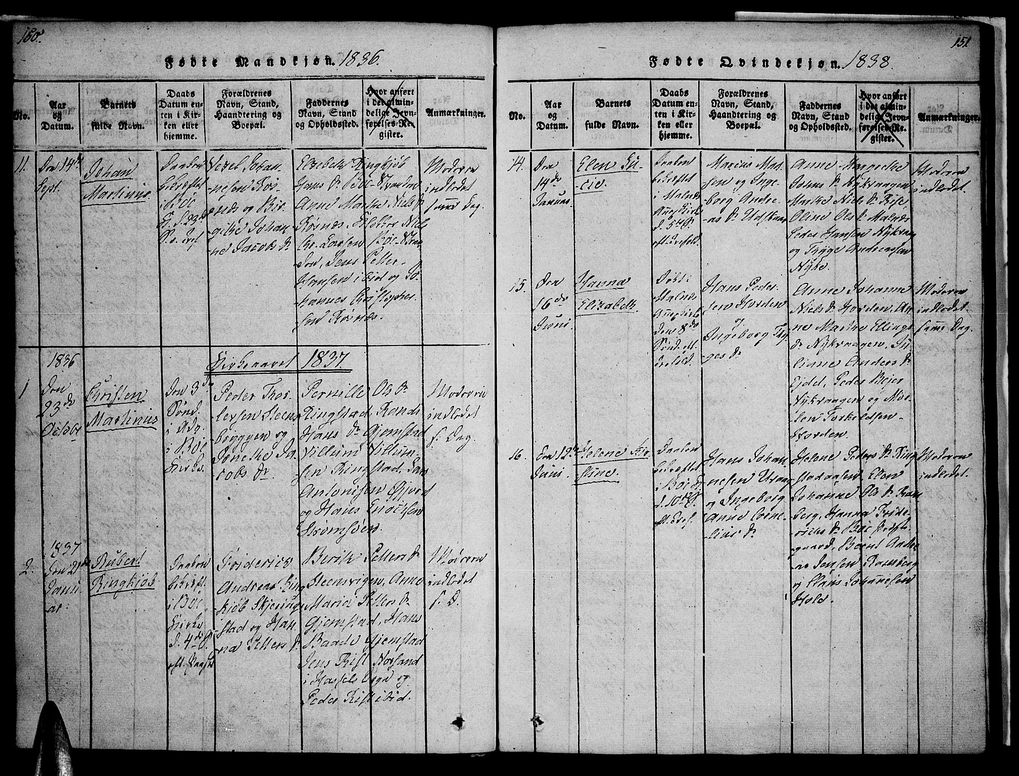 Ministerialprotokoller, klokkerbøker og fødselsregistre - Nordland, AV/SAT-A-1459/891/L1298: Ministerialbok nr. 891A03, 1820-1840, s. 150-151