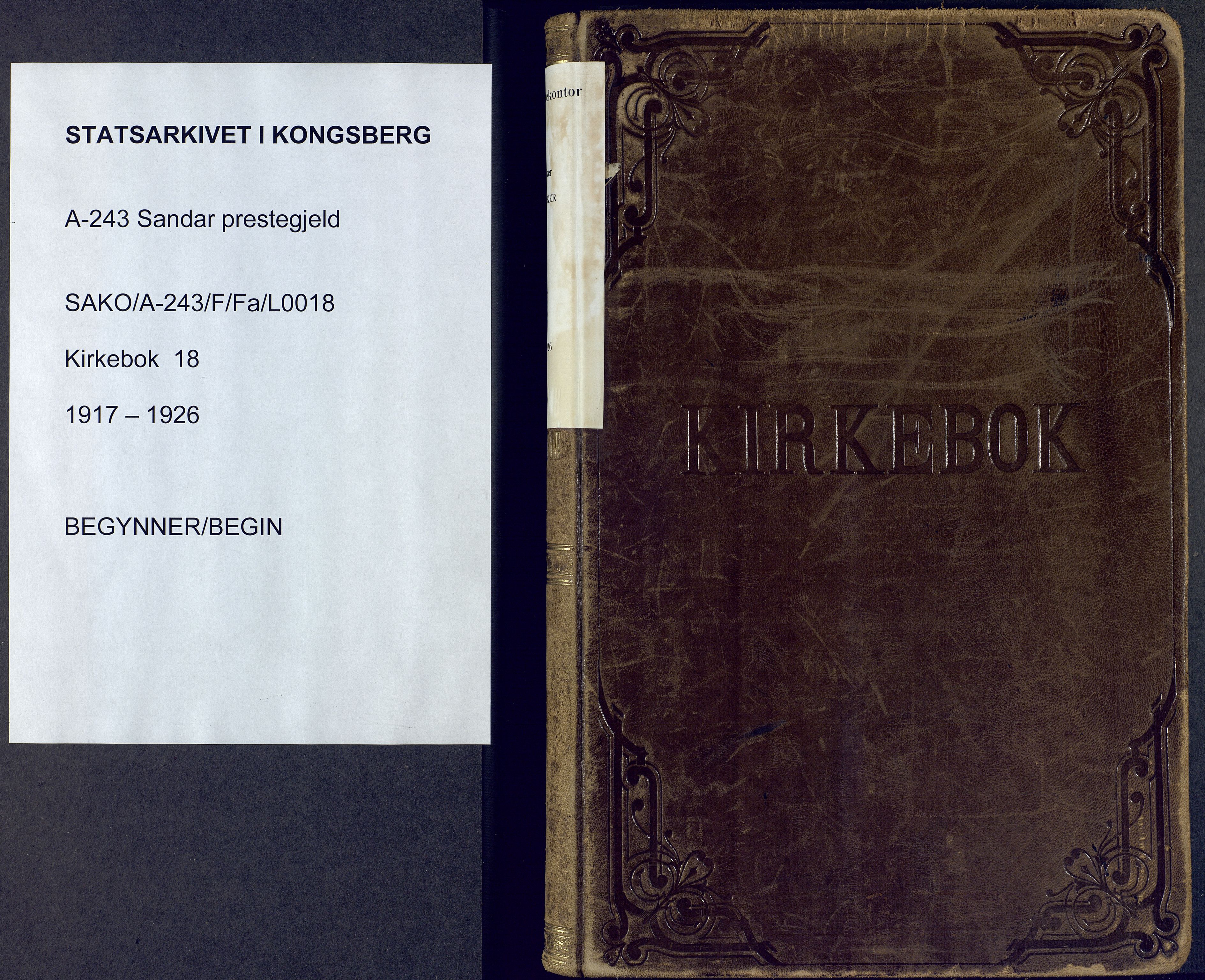 Sandar kirkebøker, AV/SAKO-A-243/F/Fa/L0018: Ministerialbok nr. 18, 1917-1926