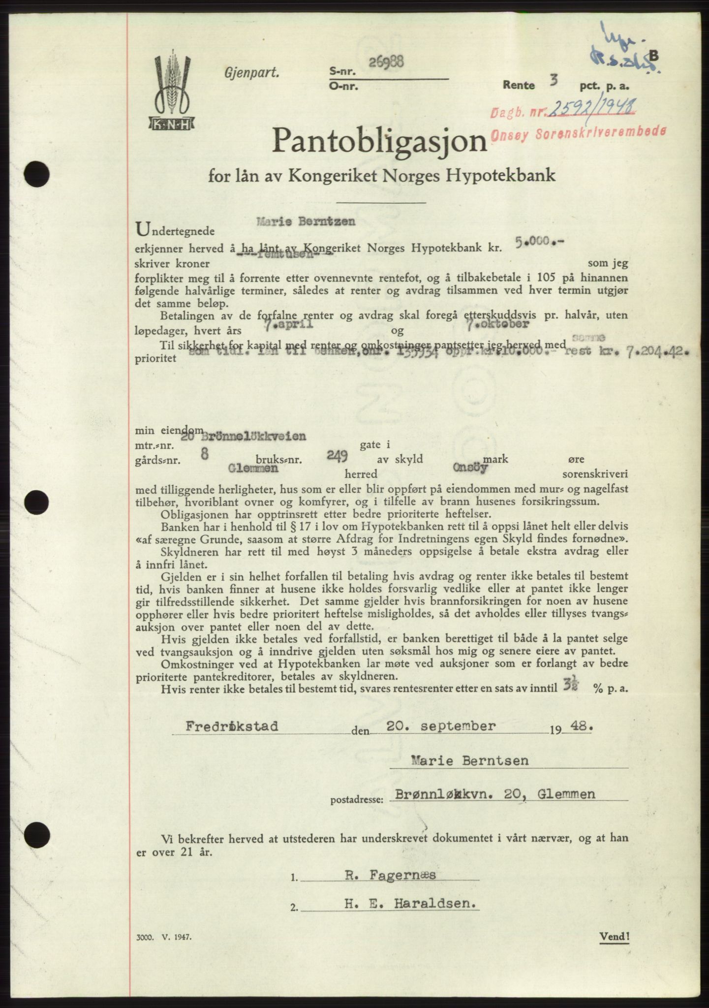 Onsøy sorenskriveri, SAO/A-10474/G/Ga/Gac/L0007: Pantebok nr. B 14-7, 1948-1948, Dagboknr: 2592/1948