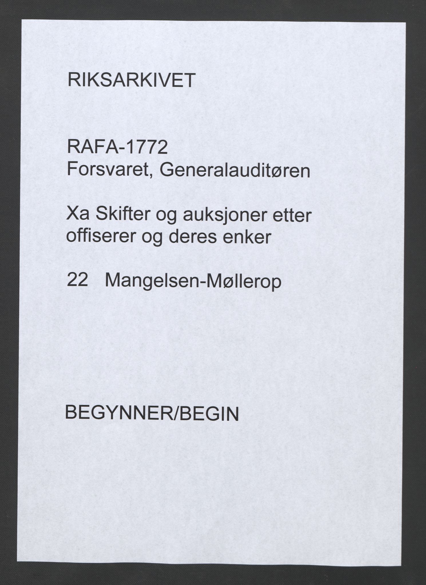 Forsvaret, Generalauditøren, RA/RAFA-1772/F/Fj/Fja/L0022: --, 1733-1821, s. 1
