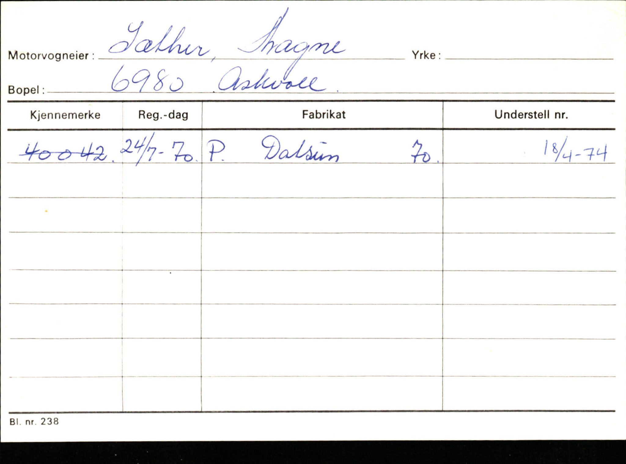 Statens vegvesen, Sogn og Fjordane vegkontor, SAB/A-5301/4/F/L0132: Eigarregister Askvoll A-Å. Balestrand A-Å, 1945-1975, s. 1304