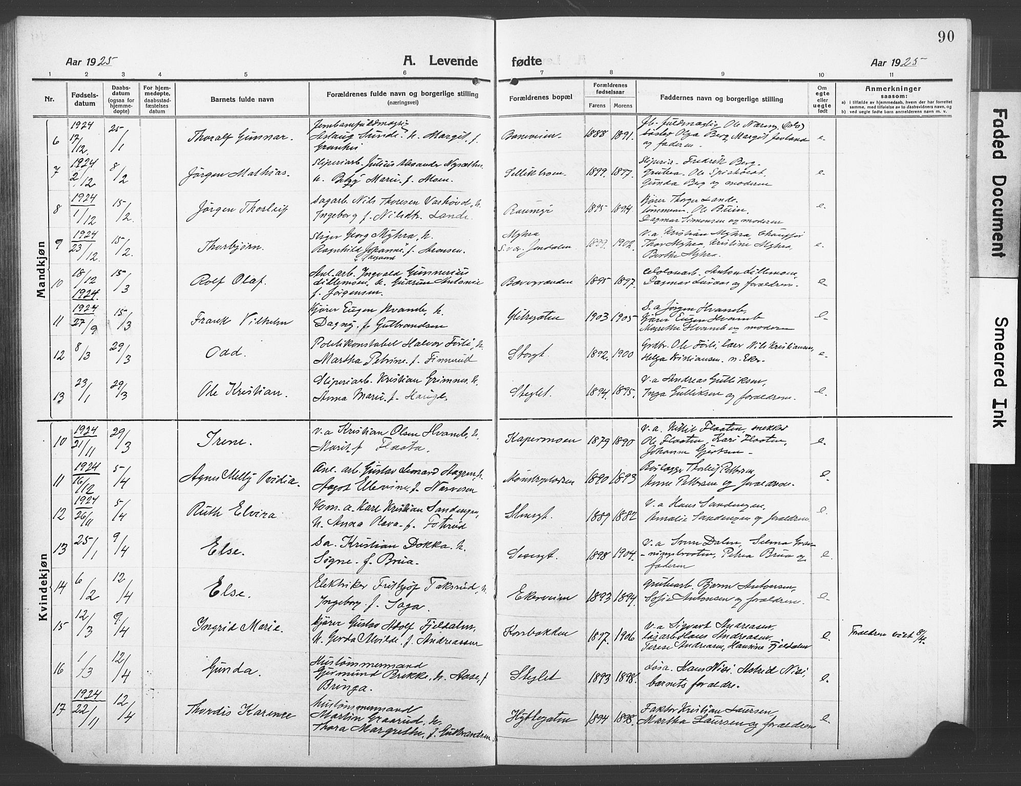 Kongsberg kirkebøker, AV/SAKO-A-22/G/Ga/L0008: Klokkerbok nr. 8, 1915-1932, s. 90