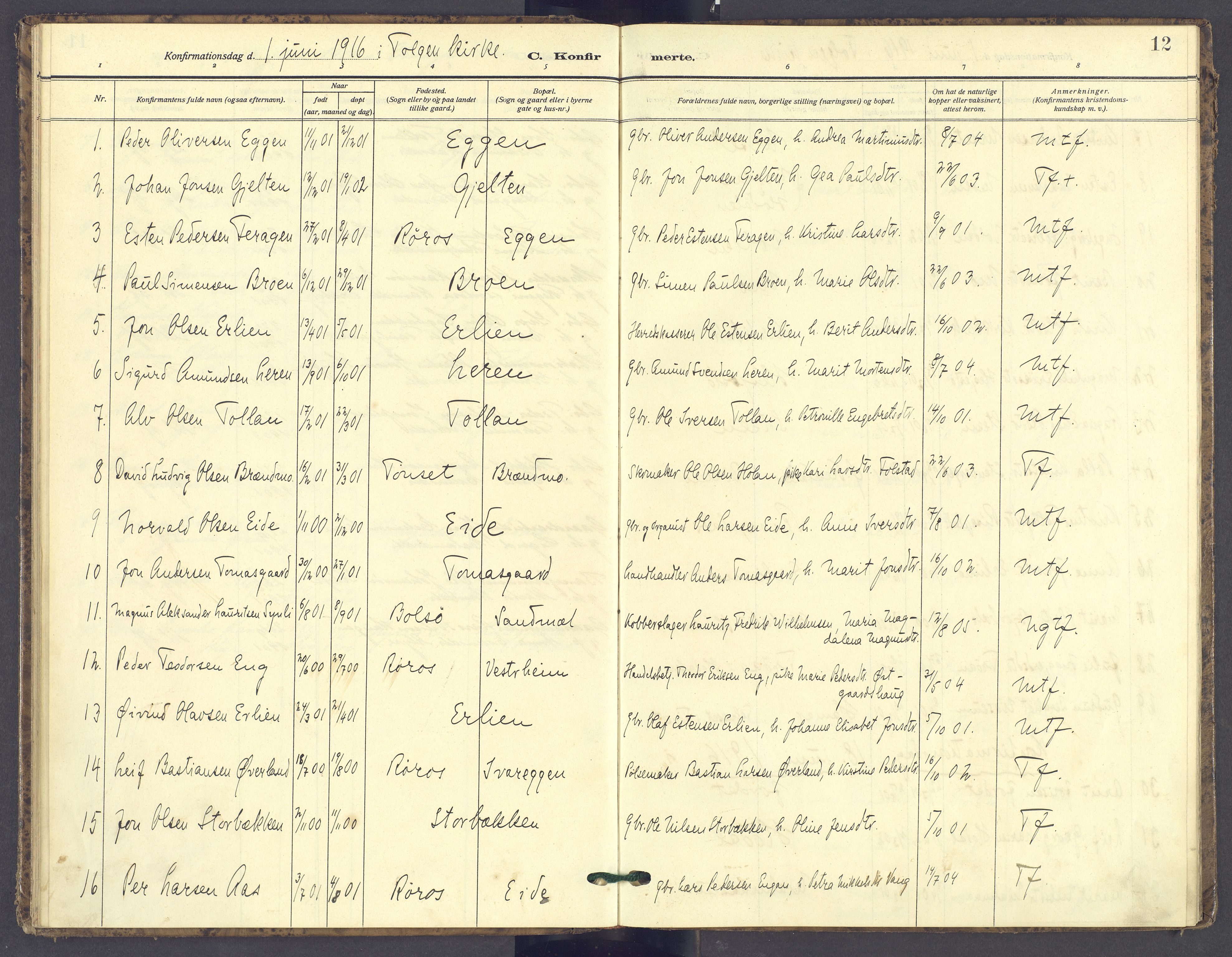 Tolga prestekontor, AV/SAH-PREST-062/K/L0016: Ministerialbok nr. 16, 1908-1957, s. 12