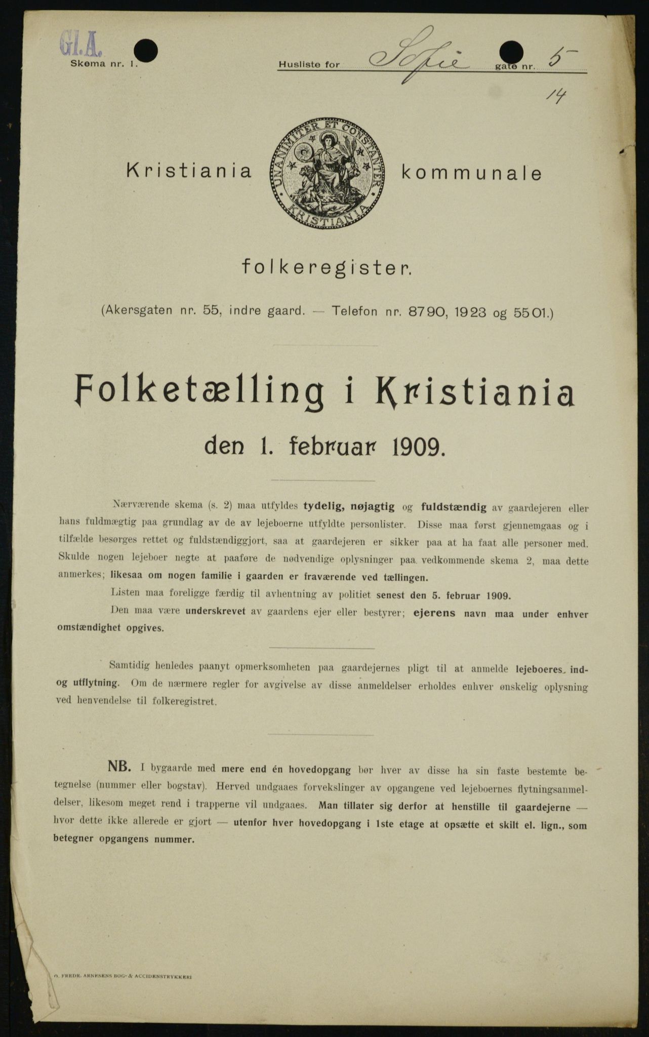 OBA, Kommunal folketelling 1.2.1909 for Kristiania kjøpstad, 1909, s. 89519