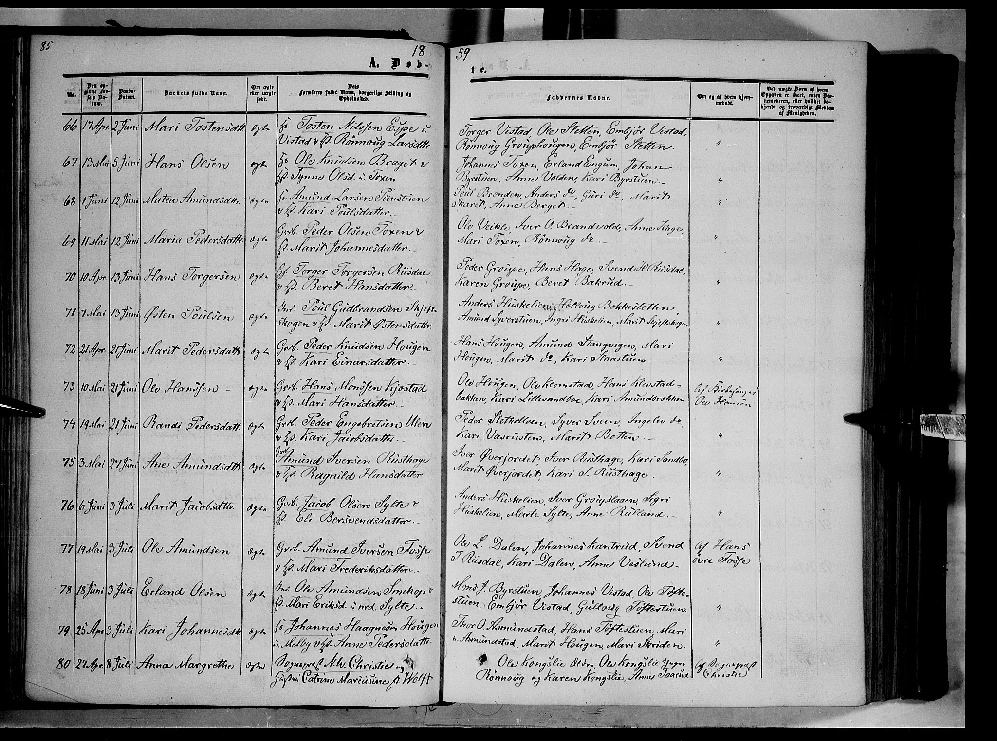 Nord-Fron prestekontor, AV/SAH-PREST-080/H/Ha/Haa/L0001: Ministerialbok nr. 1, 1851-1864, s. 85