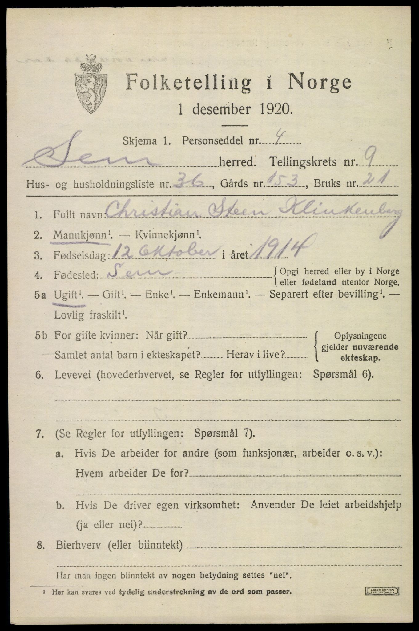 SAKO, Folketelling 1920 for 0721 Sem herred, 1920, s. 12957