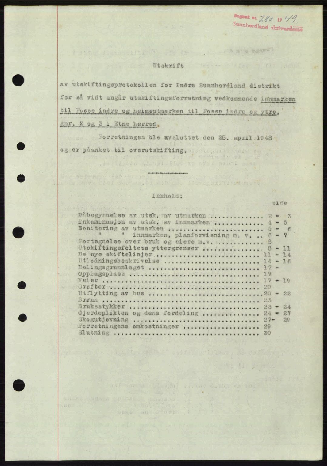 Sunnhordland sorenskrivar, AV/SAB-A-2401: Pantebok nr. A88, 1948-1949, Dagboknr: 380/1949