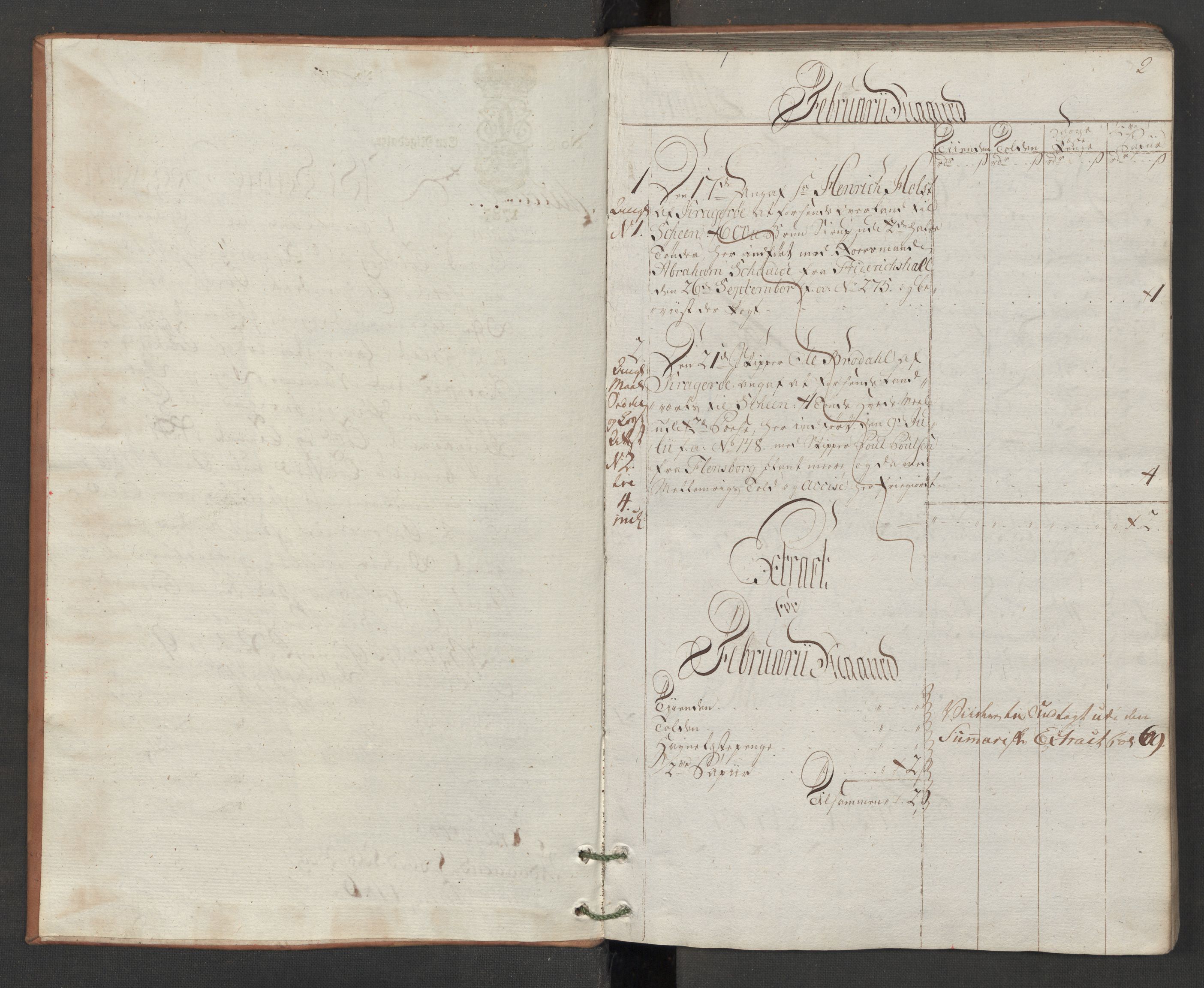 Generaltollkammeret, tollregnskaper, AV/RA-EA-5490/R13/L0078/0001: Tollregnskaper Kragerø / Utgående hovedtollbok, 1786, s. 1b-2a