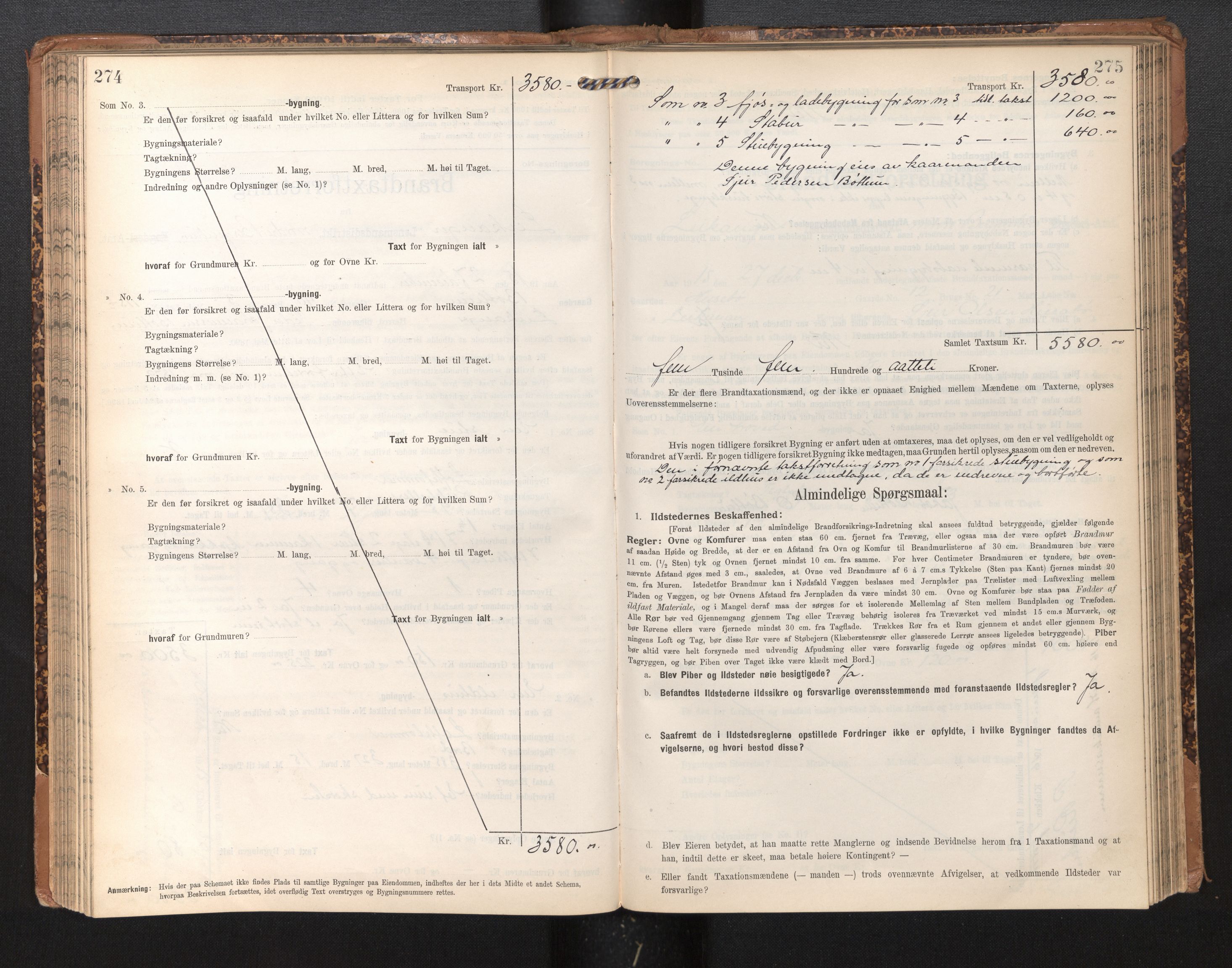 Lensmannen i Leikanger, AV/SAB-A-29201/0012/L0005: Branntakstprotokoll, skjematakst, 1907-1917, s. 274-275