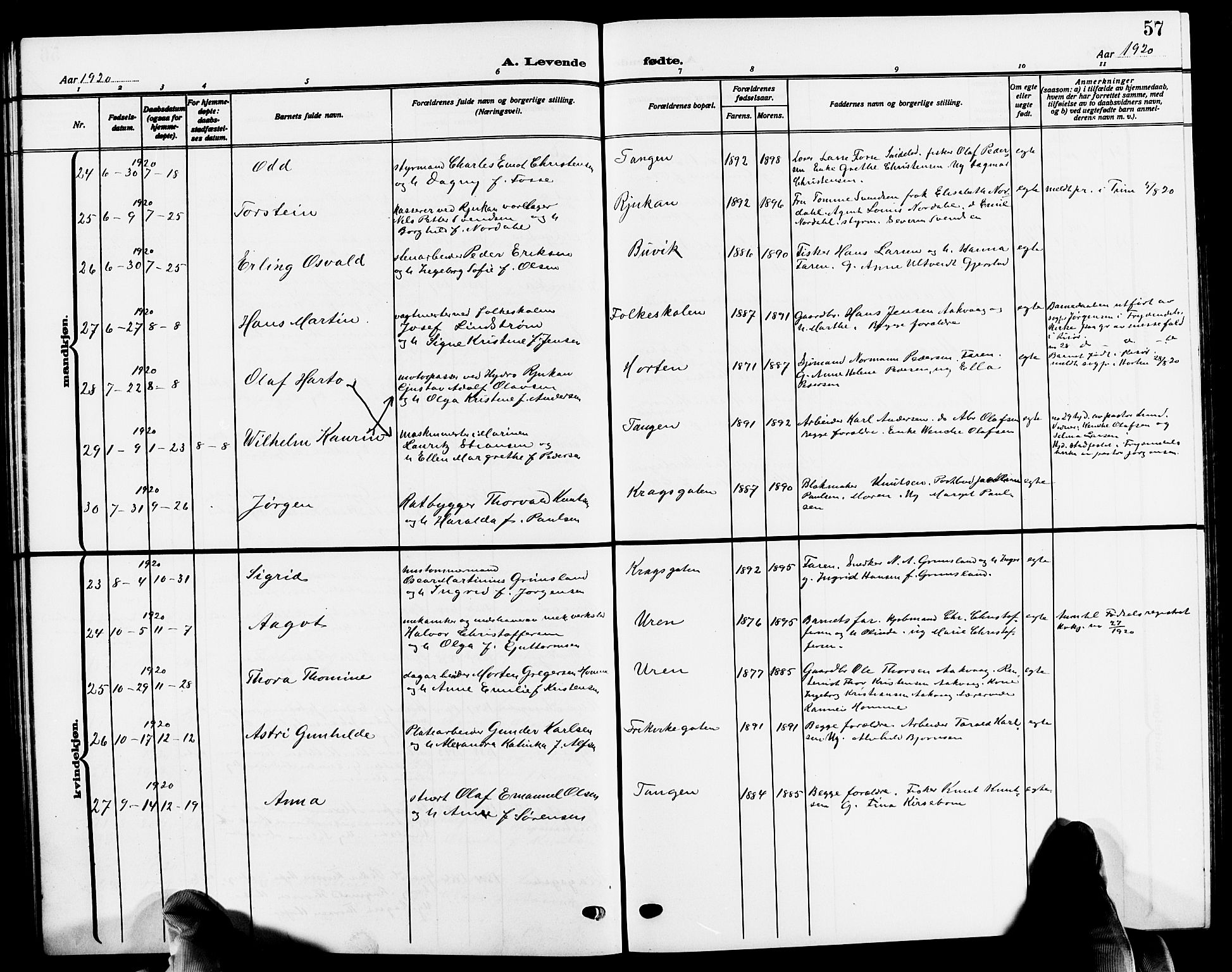 Risør sokneprestkontor, AV/SAK-1111-0035/F/Fb/L0008: Klokkerbok nr. B 8, 1909-1921, s. 57