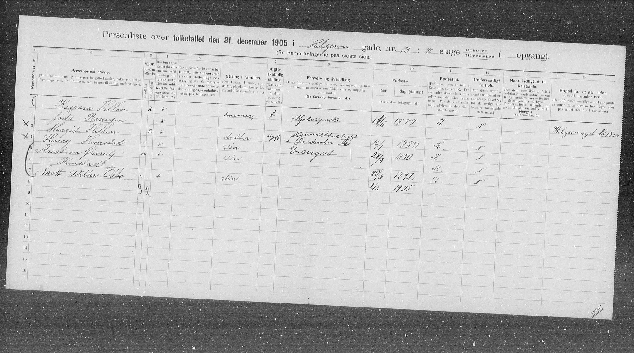 OBA, Kommunal folketelling 31.12.1905 for Kristiania kjøpstad, 1905, s. 19607