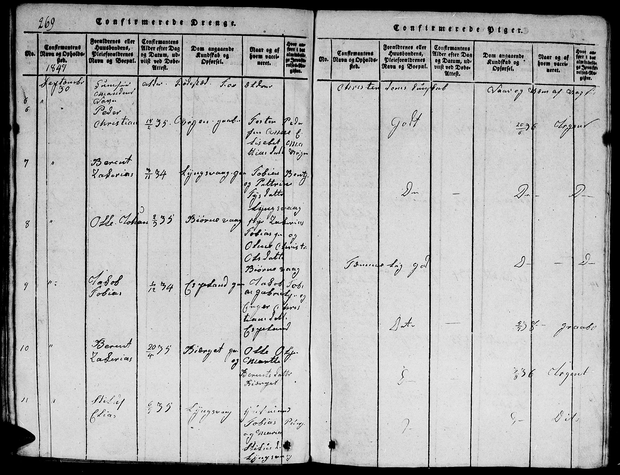 Herad sokneprestkontor, AV/SAK-1111-0018/F/Fb/Fbb/L0001: Klokkerbok nr. B 1, 1815-1852, s. 269