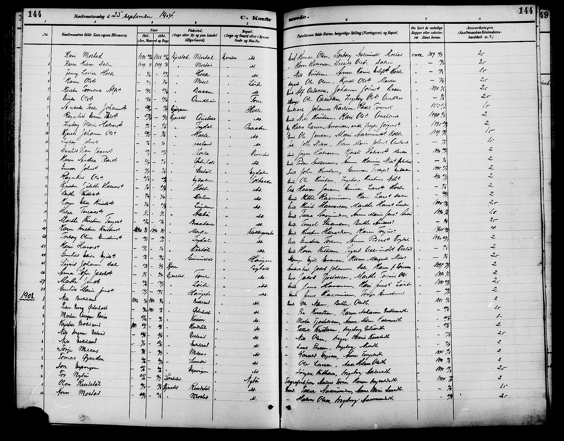 Gjerstad sokneprestkontor, SAK/1111-0014/F/Fb/Fba/L0007: Klokkerbok nr. B 7, 1891-1908, s. 144