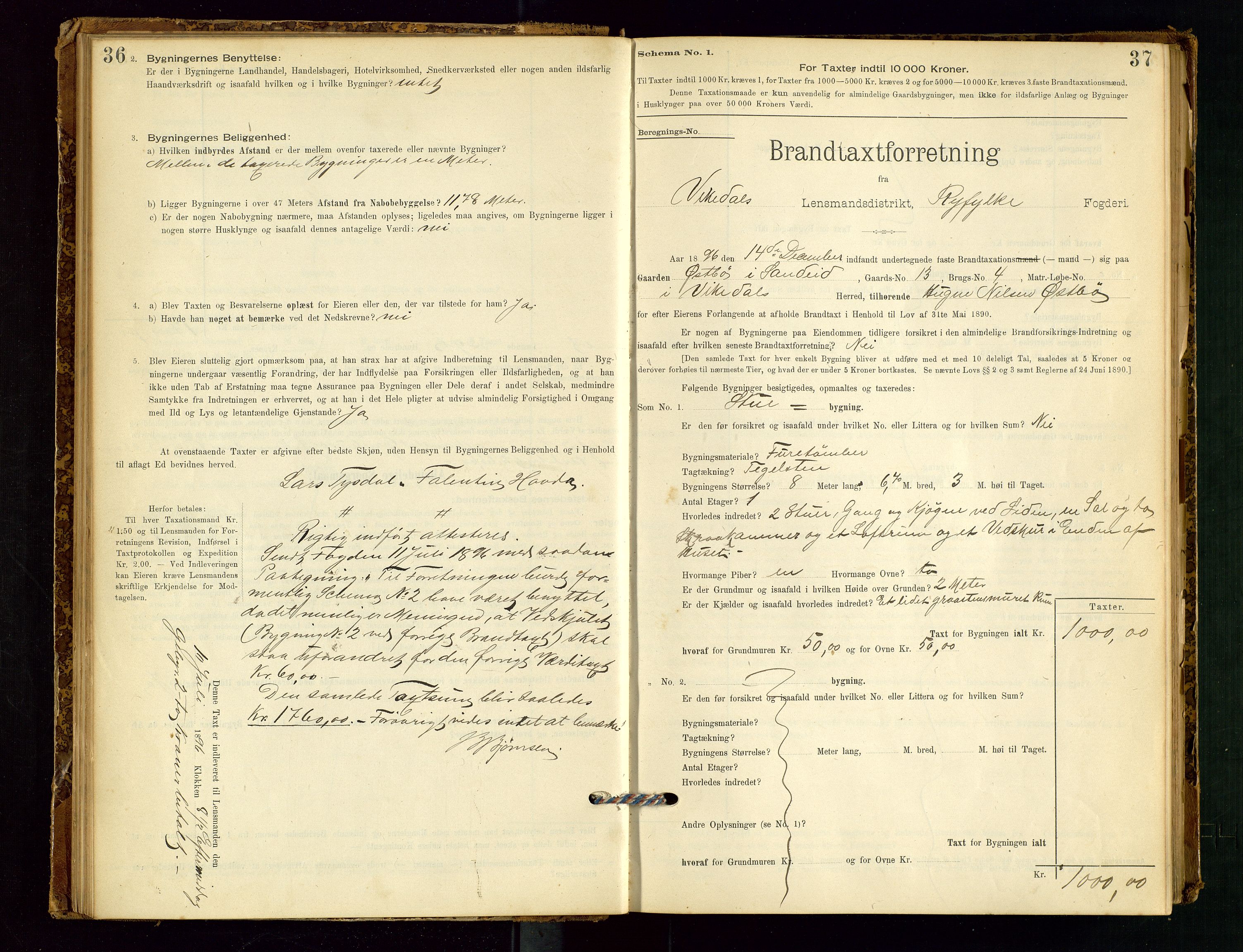 Vikedal lensmannskontor, AV/SAST-A-100179/Gob/L0004: Branntakstprotokoll, 1894-1952, s. 36-37