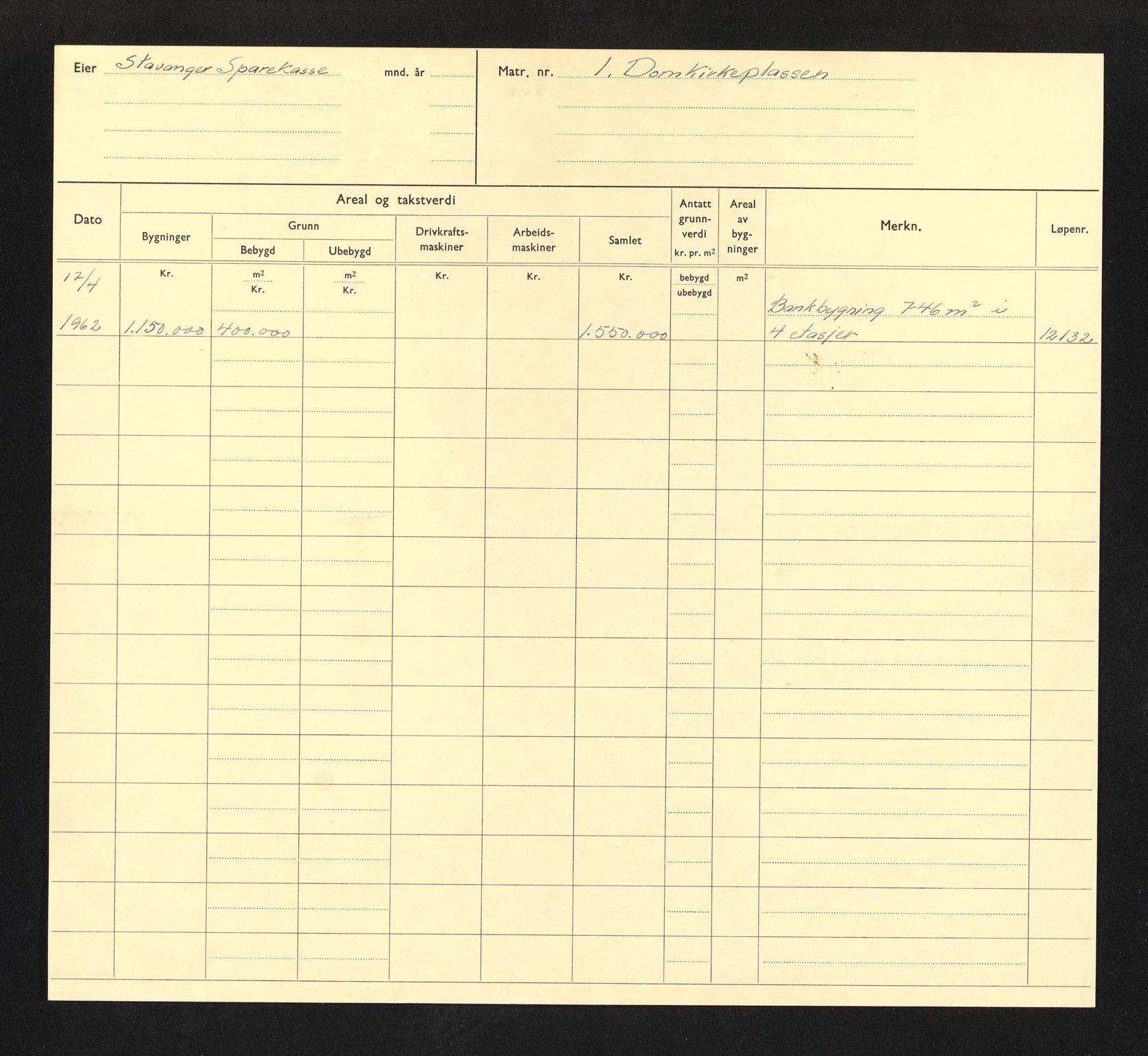 Stavanger kommune. Skattetakstvesenet, BYST/A-0440/F/Fa/Faa/L0009/0006: Skattetakstkort / Doktor Lassens gate 6 - Domkirkeplassen - Dr. Græslis vei 17