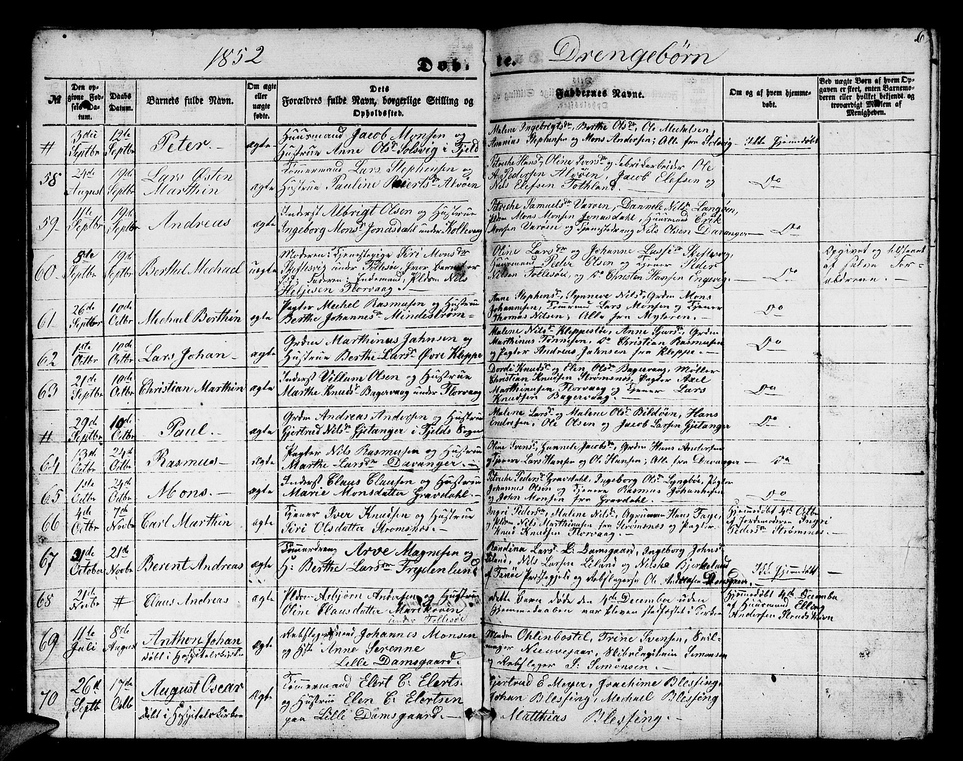 Askøy Sokneprestembete, AV/SAB-A-74101/H/Ha/Hab/Haba/L0004: Klokkerbok nr. A 4, 1852-1864, s. 6