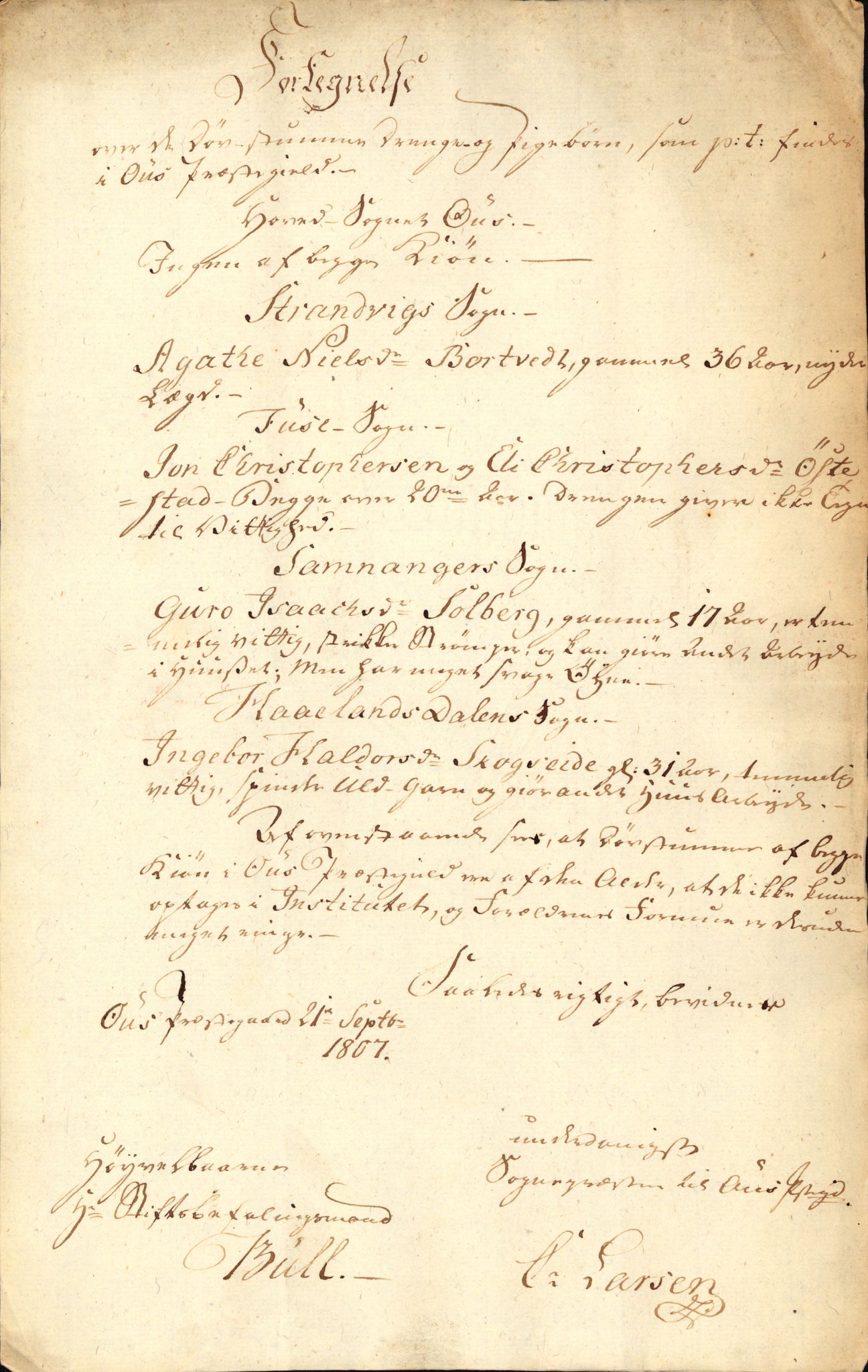Stiftamtmannen i Bergen, SAB/A-100006/F/Fg/L0078/0003: Lnr. 2124.  / Døvstumme, 1807, s. 1