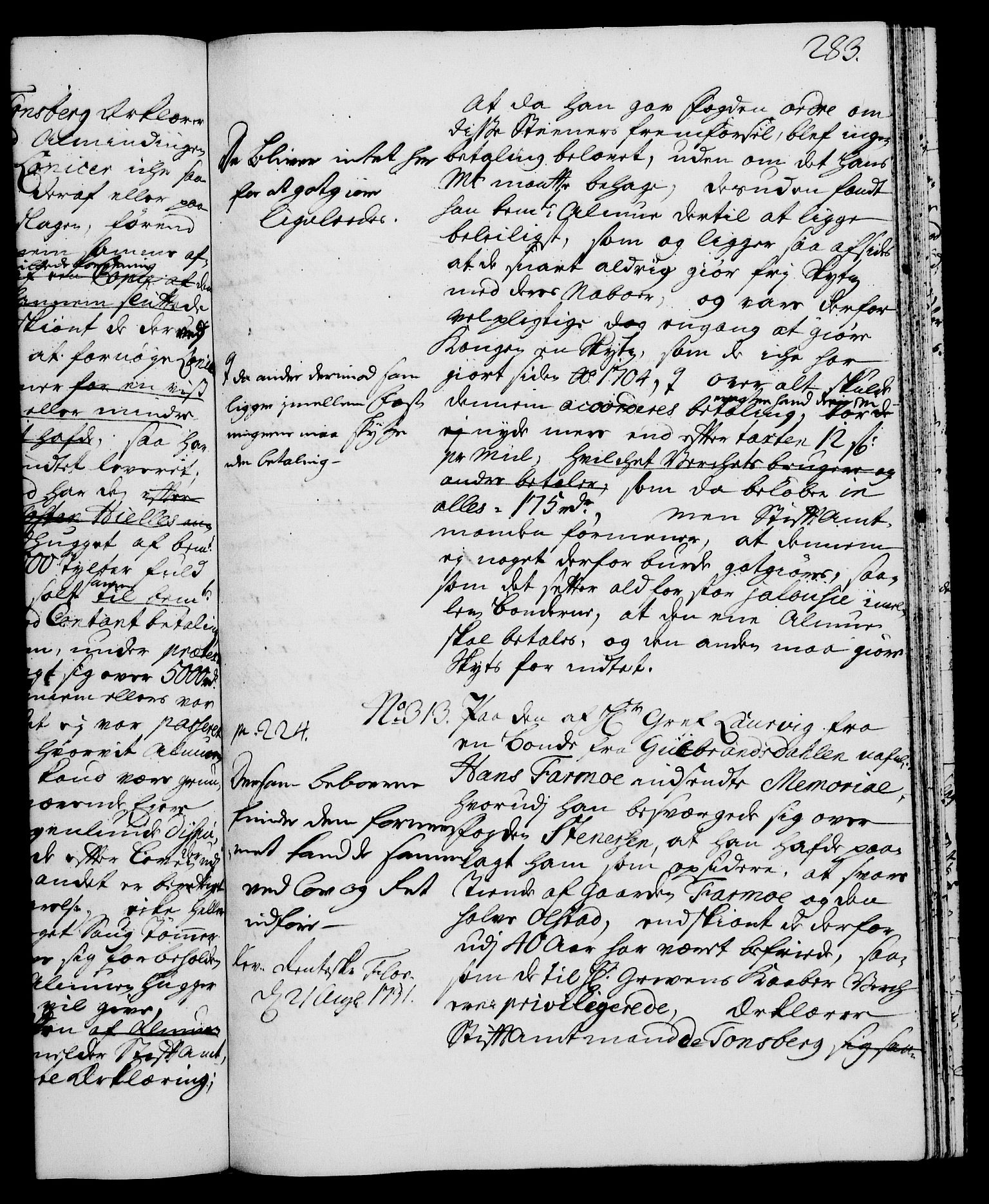 Rentekammeret, Kammerkanselliet, AV/RA-EA-3111/G/Gh/Gha/L0013: Norsk ekstraktmemorialprotokoll (merket RK 53.58), 1731, s. 283