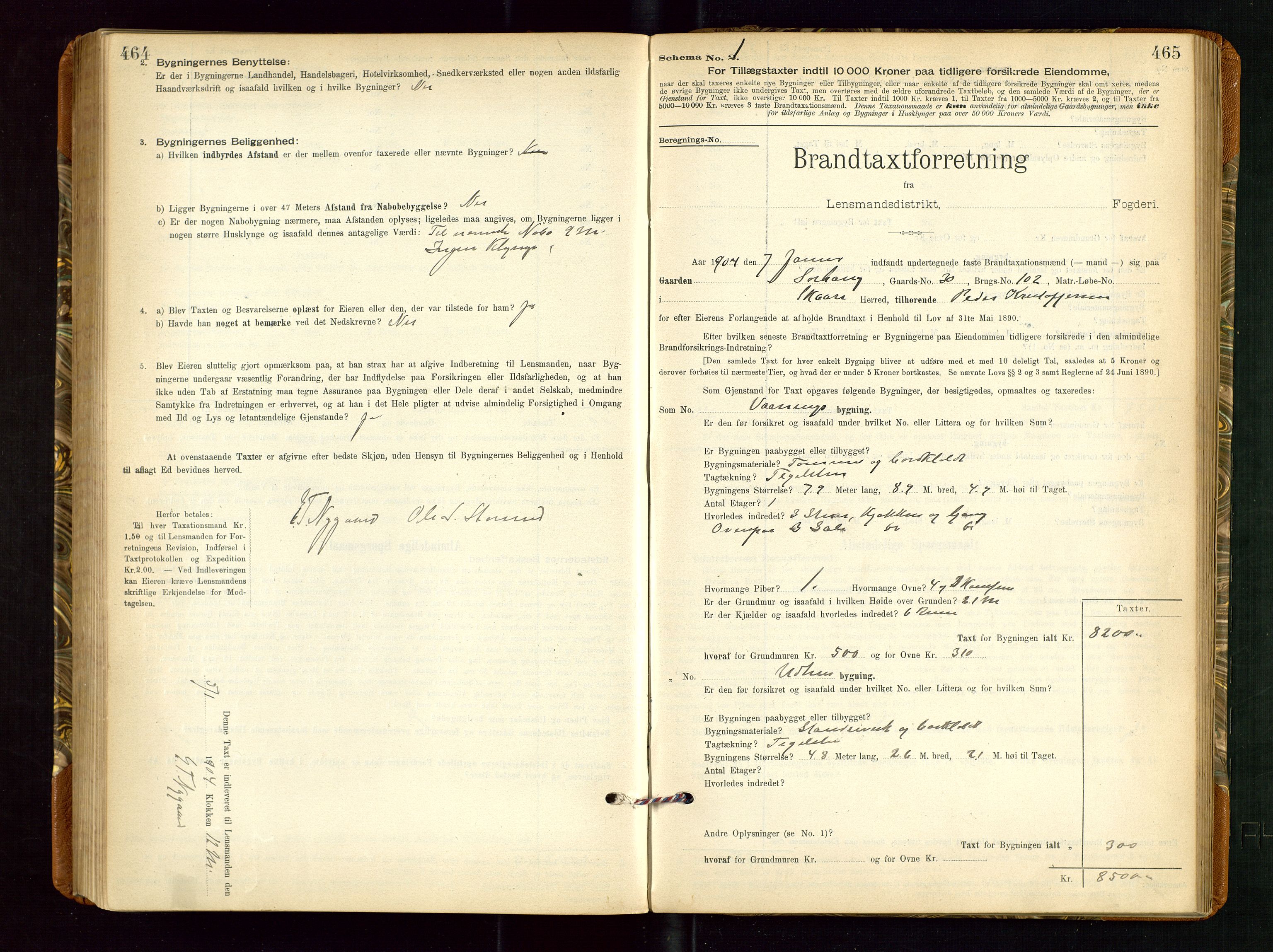 Torvestad lensmannskontor, SAST/A-100307/1/Gob/L0002: "Brandtakstprotokol for Lensmanden i Torvestad", 1900-1905, s. 464-465