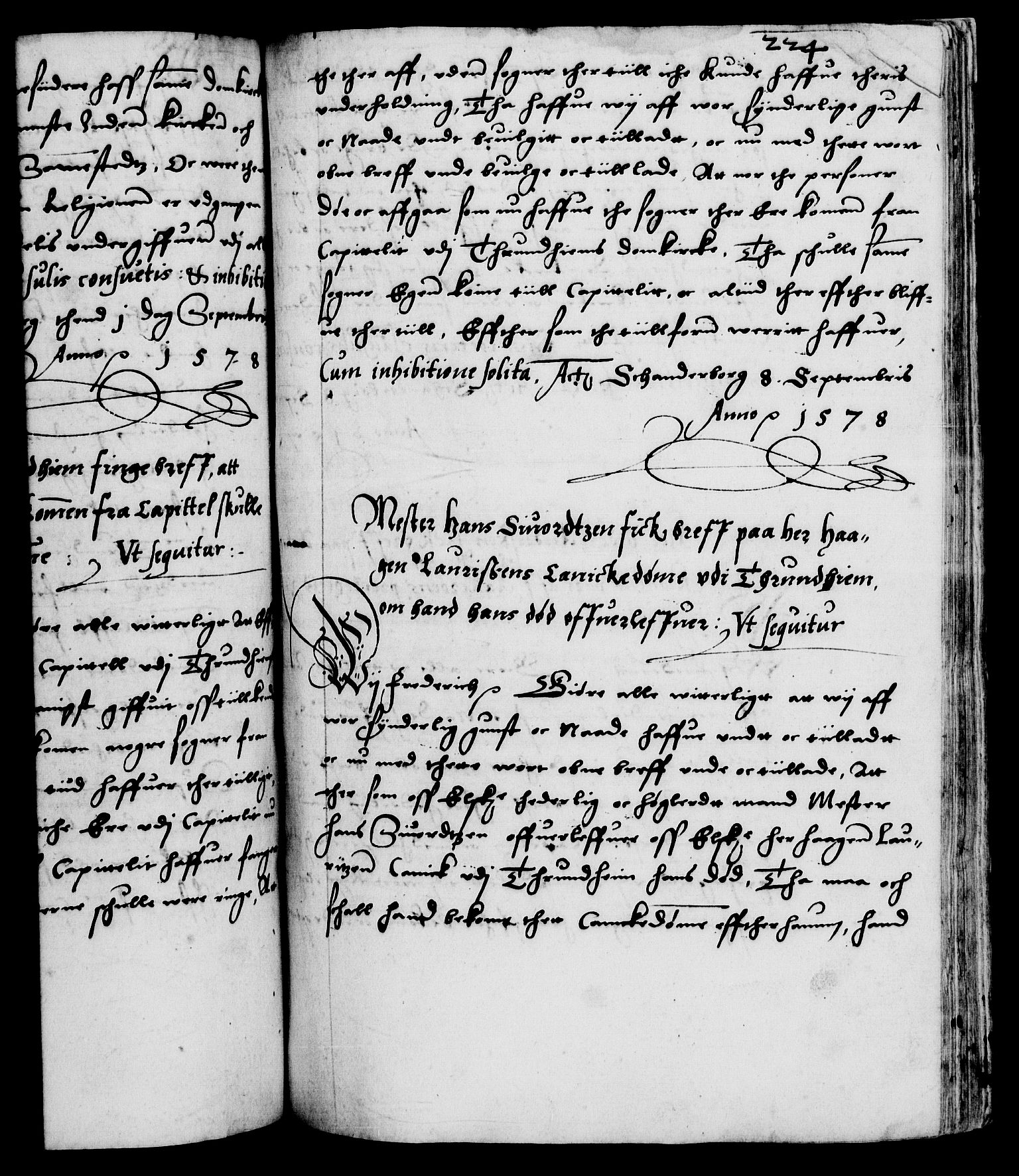 Danske Kanselli 1572-1799, RA/EA-3023/F/Fc/Fca/Fcaa/L0001: Norske registre (mikrofilm), 1572-1588, s. 224a