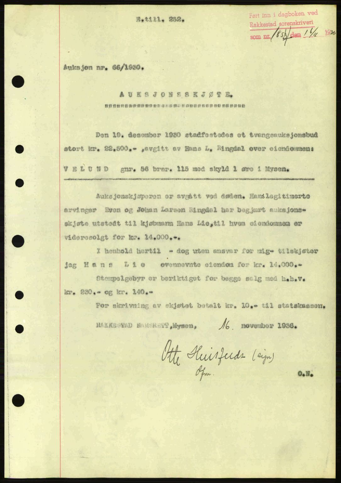 Rakkestad sorenskriveri, SAO/A-10686/G/Gb/Gba/Gbab/L0001: Pantebok nr. A1, 1936-1937, Dagboknr: 1854/1936