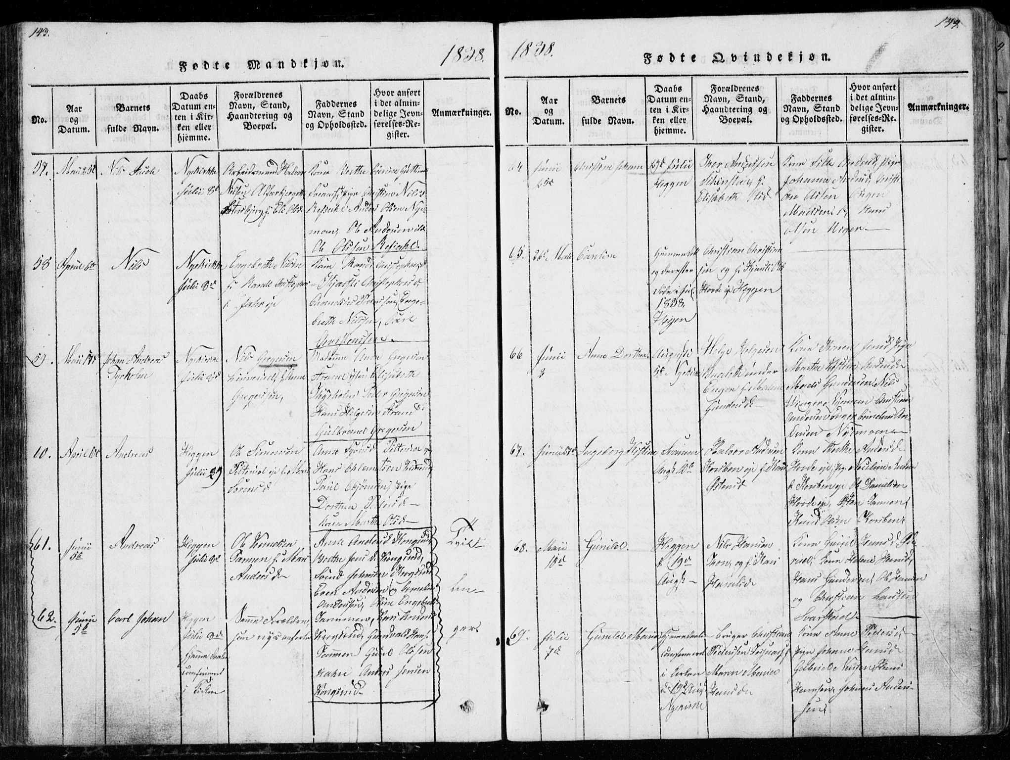 Modum kirkebøker, AV/SAKO-A-234/G/Ga/L0003: Klokkerbok nr. I 3, 1832-1842, s. 143-144