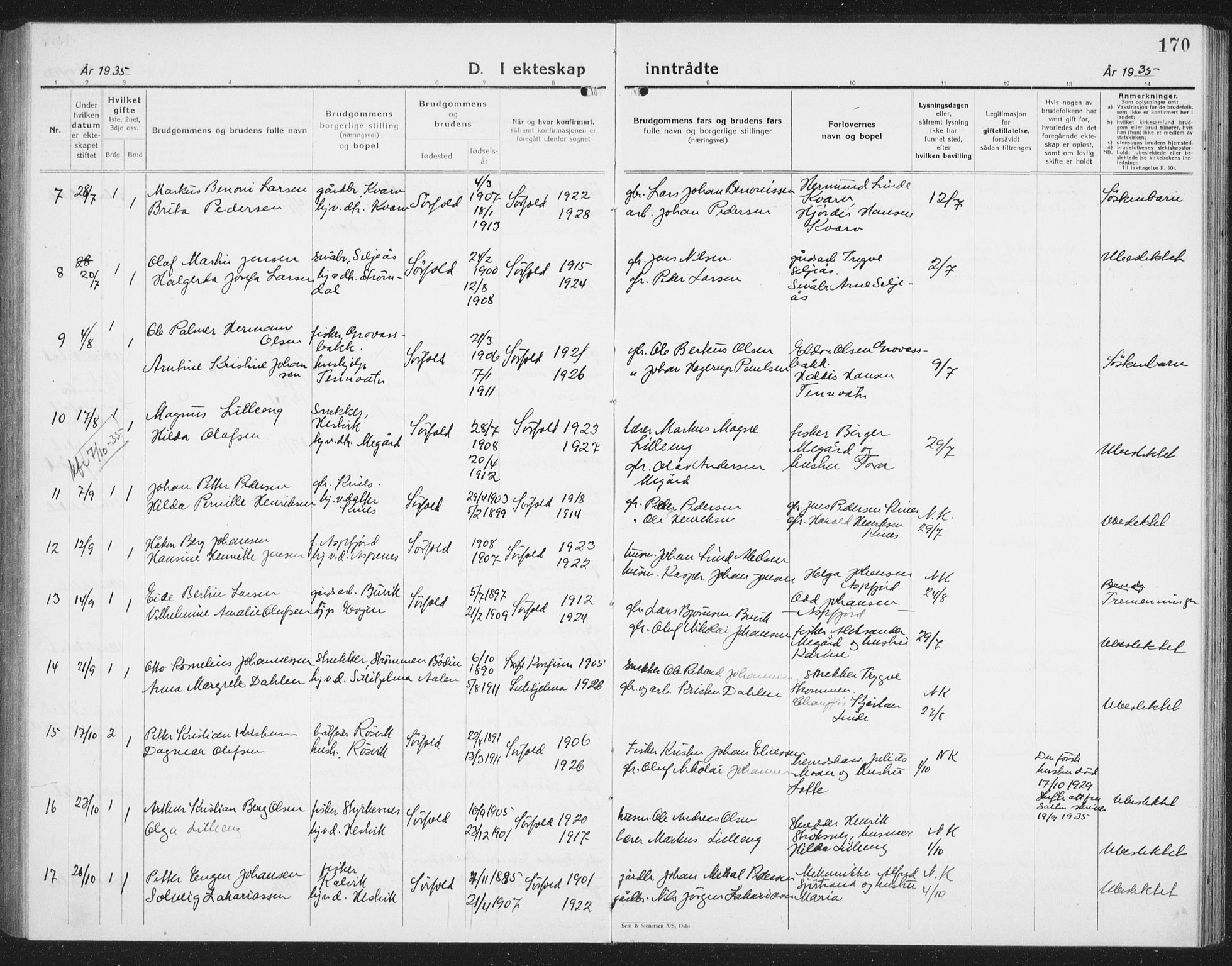 Ministerialprotokoller, klokkerbøker og fødselsregistre - Nordland, AV/SAT-A-1459/854/L0788: Klokkerbok nr. 854C04, 1926-1940, s. 170