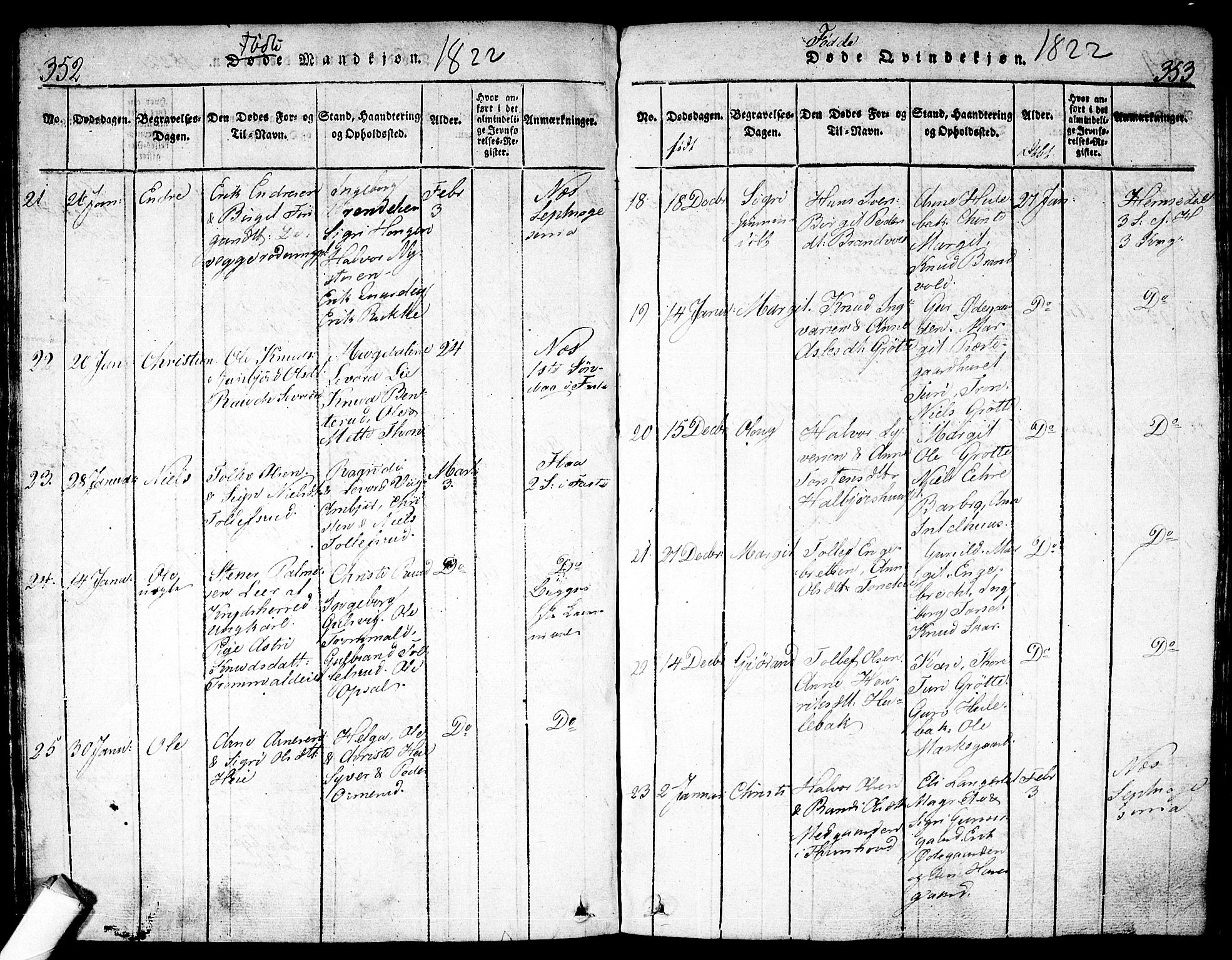 Nes kirkebøker, SAKO/A-236/F/Fa/L0007: Ministerialbok nr. 7, 1815-1823, s. 352-353