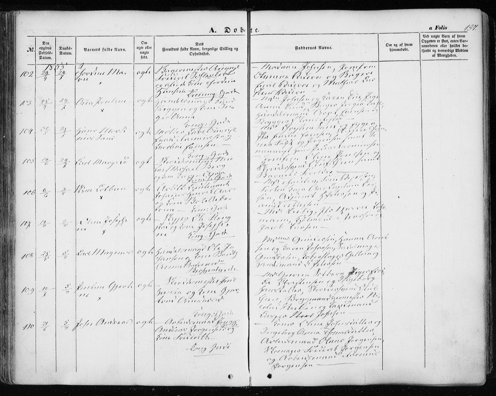 Ministerialprotokoller, klokkerbøker og fødselsregistre - Sør-Trøndelag, SAT/A-1456/601/L0051: Ministerialbok nr. 601A19, 1848-1857, s. 137
