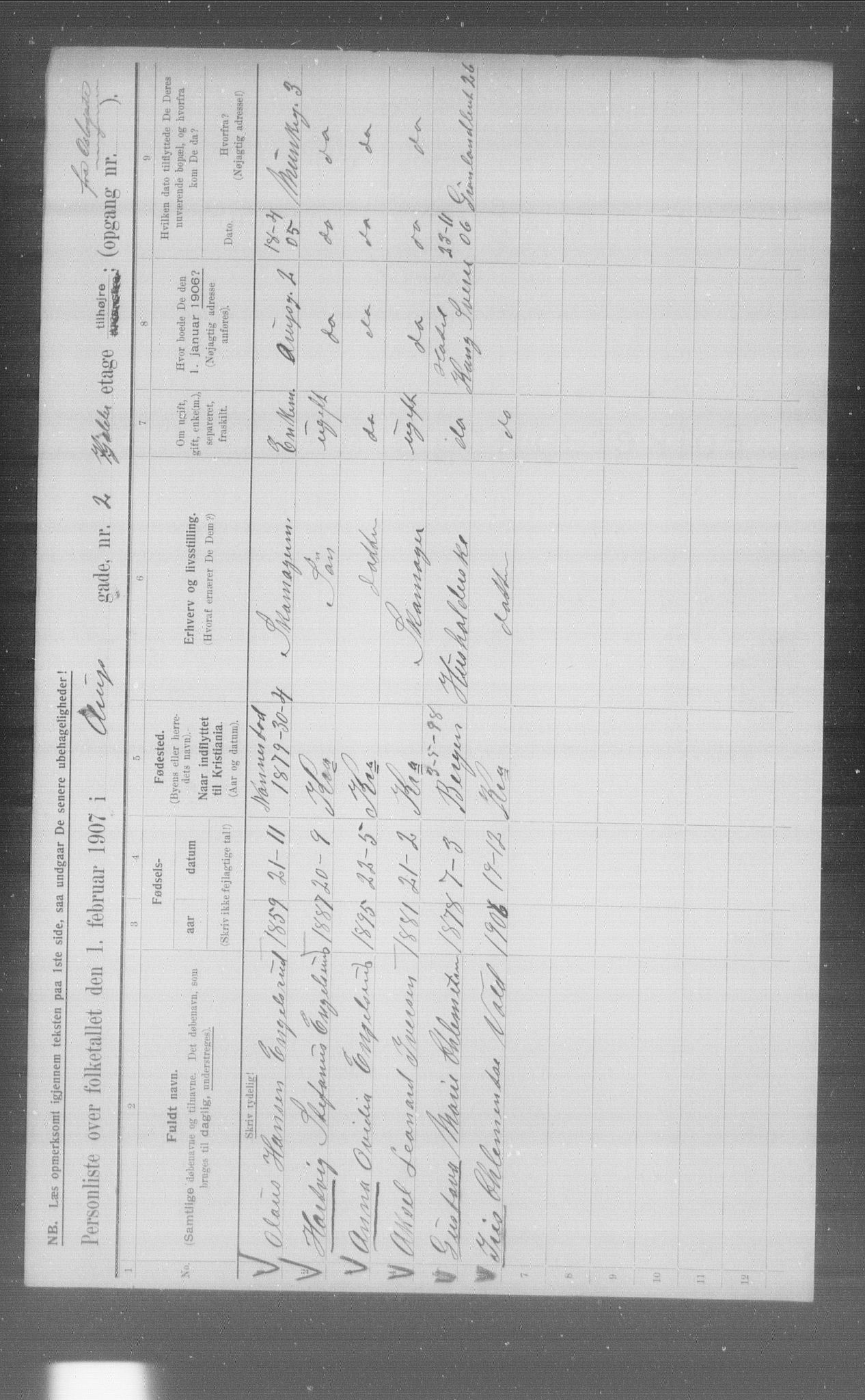 OBA, Kommunal folketelling 1.2.1907 for Kristiania kjøpstad, 1907, s. 1135