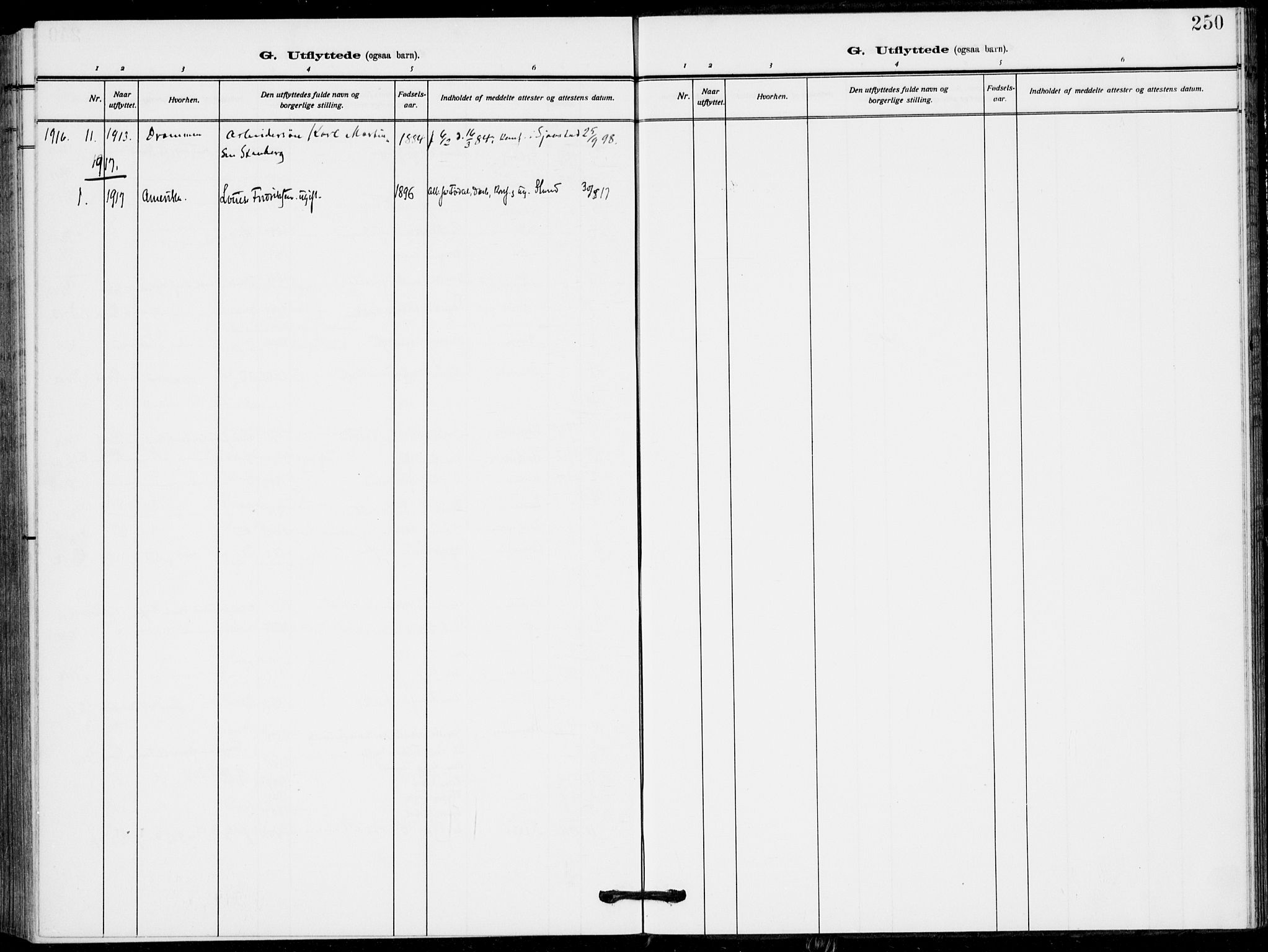 Lier kirkebøker, SAKO/A-230/F/Fa/L0018: Ministerialbok nr. I 18, 1909-1917, s. 250