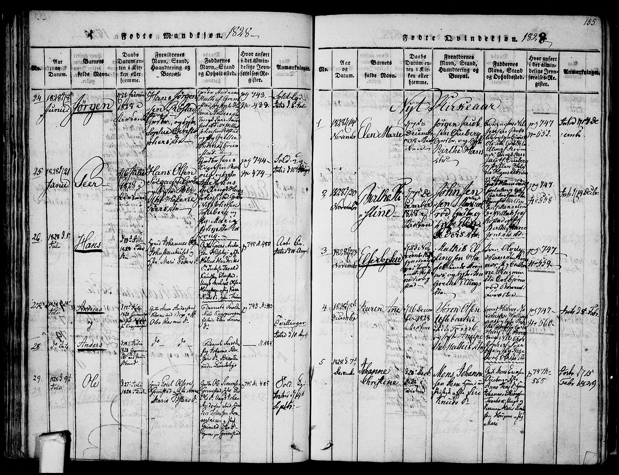 Råde prestekontor kirkebøker, AV/SAO-A-2009/F/Fa/L0004: Ministerialbok nr. 4, 1814-1830, s. 154-155