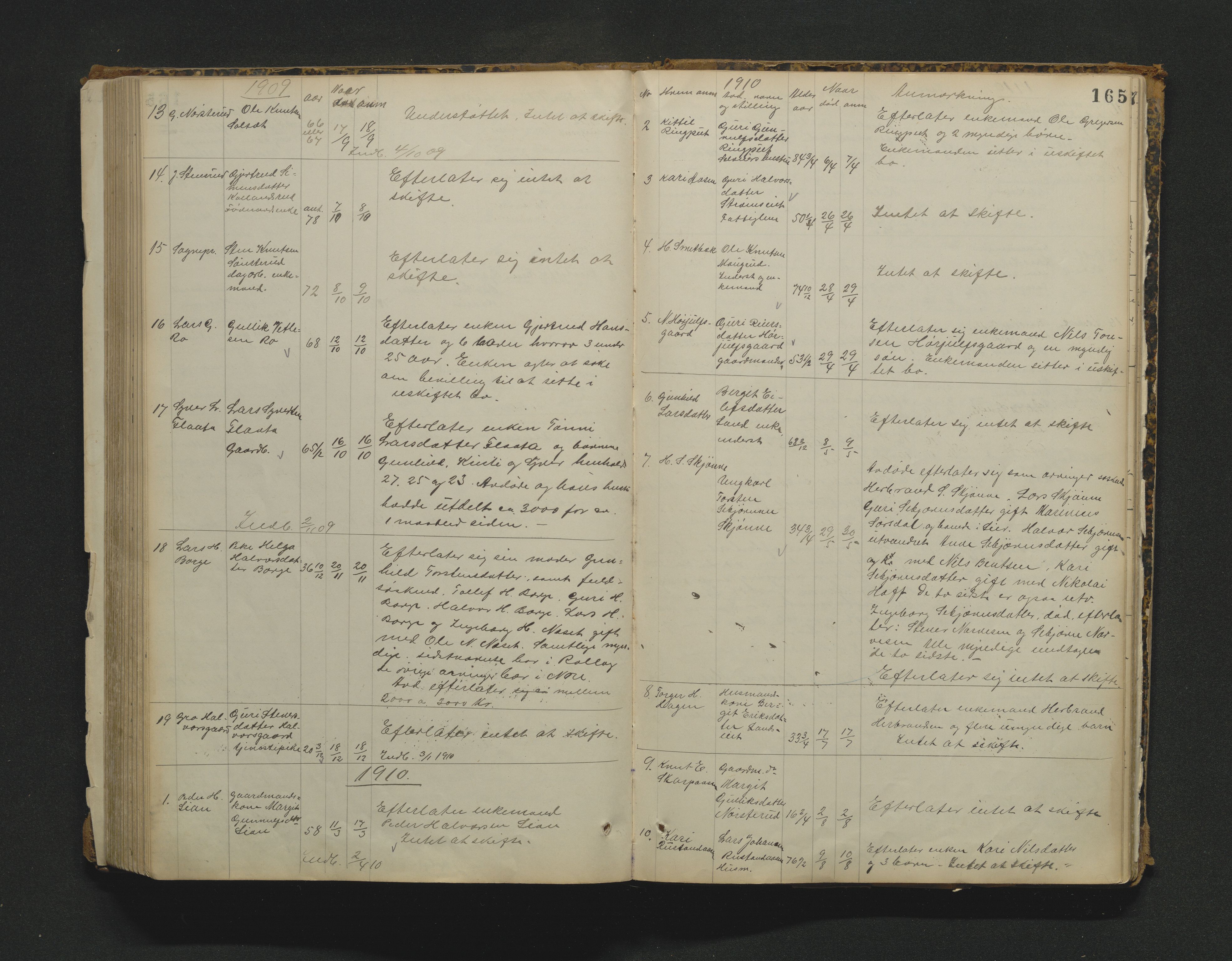 Nore lensmannskontor, AV/SAKO-A-520/H/Ha/L0001a: Registrerings- og dødsanmeldelsesprotokoll, 1882-1913, s. 165