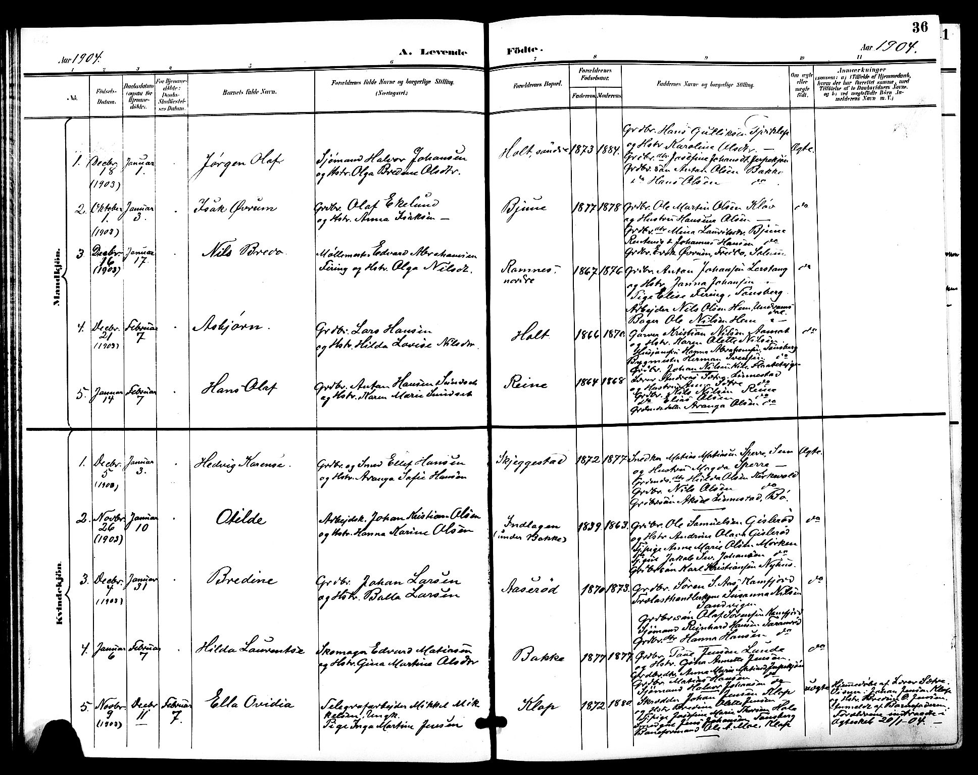 Ramnes kirkebøker, AV/SAKO-A-314/G/Ga/L0004: Klokkerbok nr. I 4, 1896-1911, s. 36