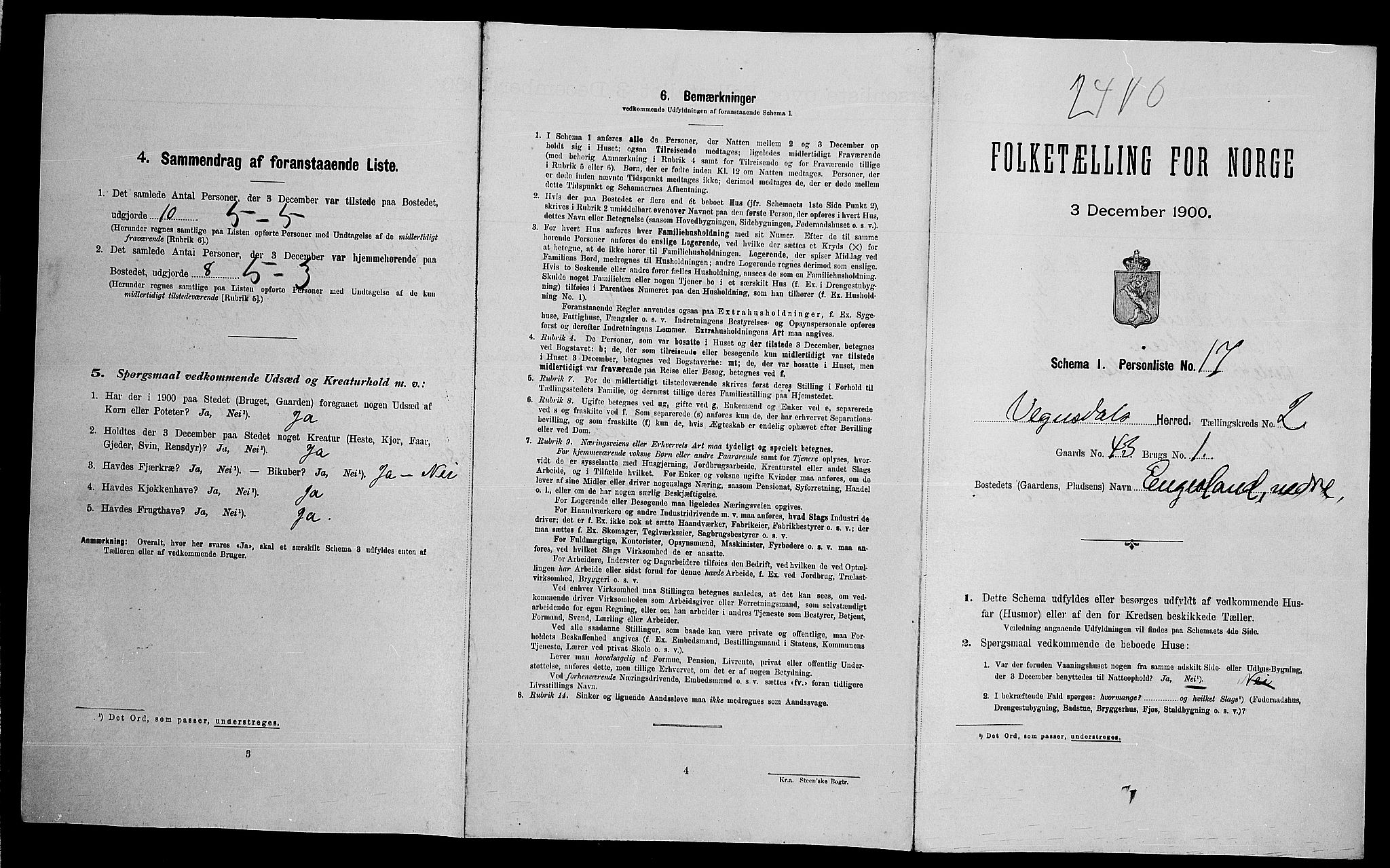 SAK, Folketelling 1900 for 0934 Vegusdal herred, 1900, s. 134