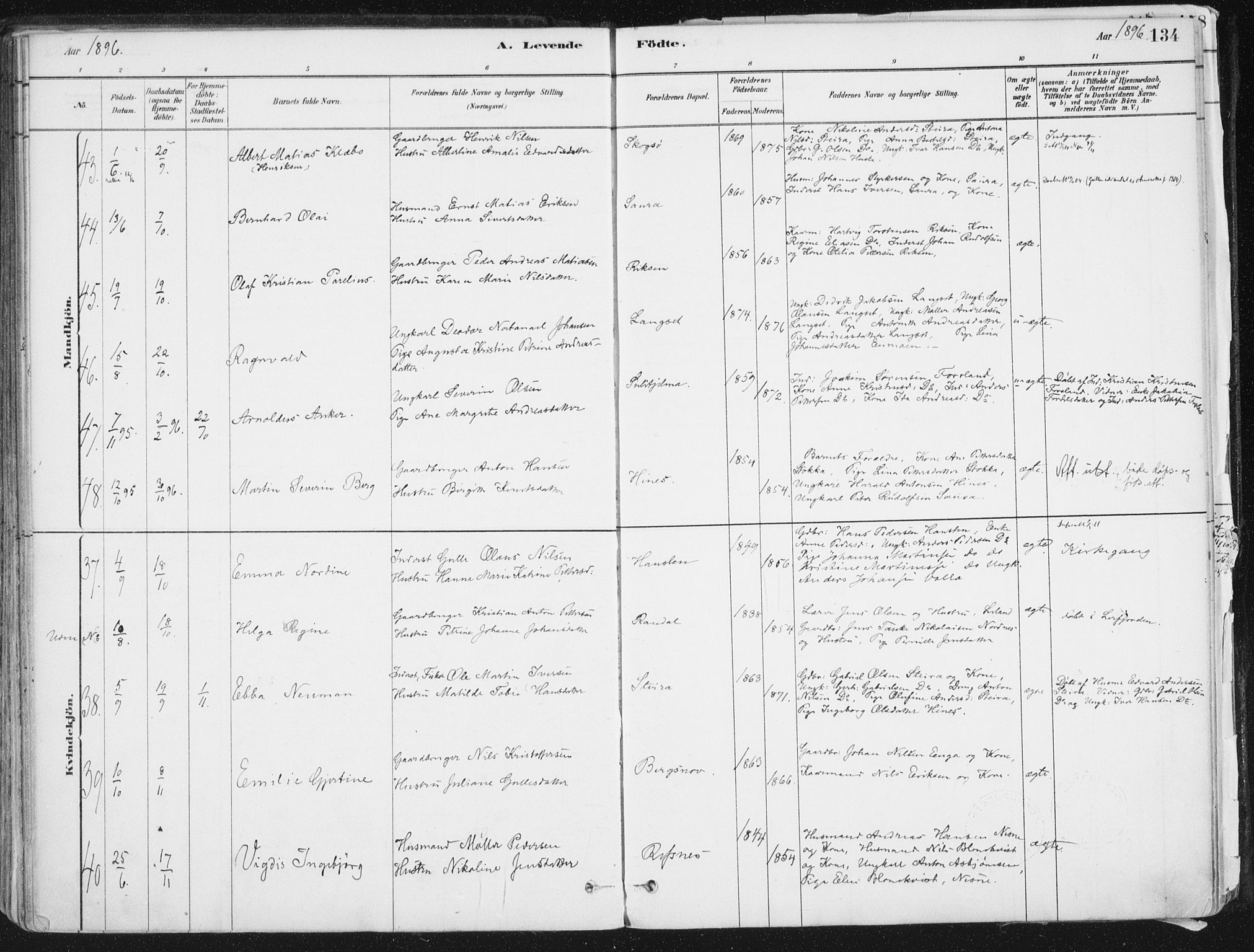 Ministerialprotokoller, klokkerbøker og fødselsregistre - Nordland, AV/SAT-A-1459/838/L0552: Ministerialbok nr. 838A10, 1880-1910, s. 134