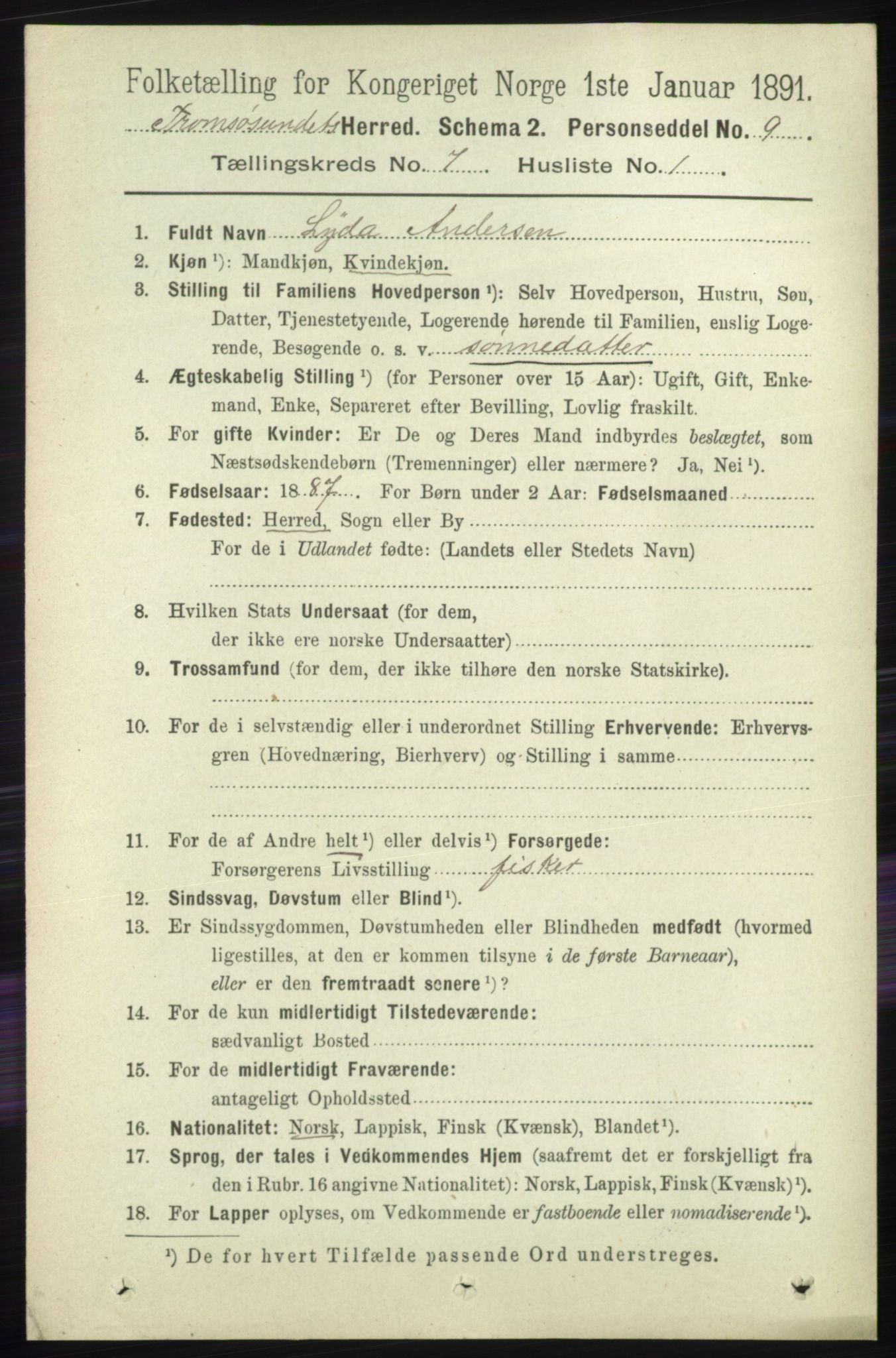 RA, Folketelling 1891 for 1934 Tromsøysund herred, 1891, s. 3728