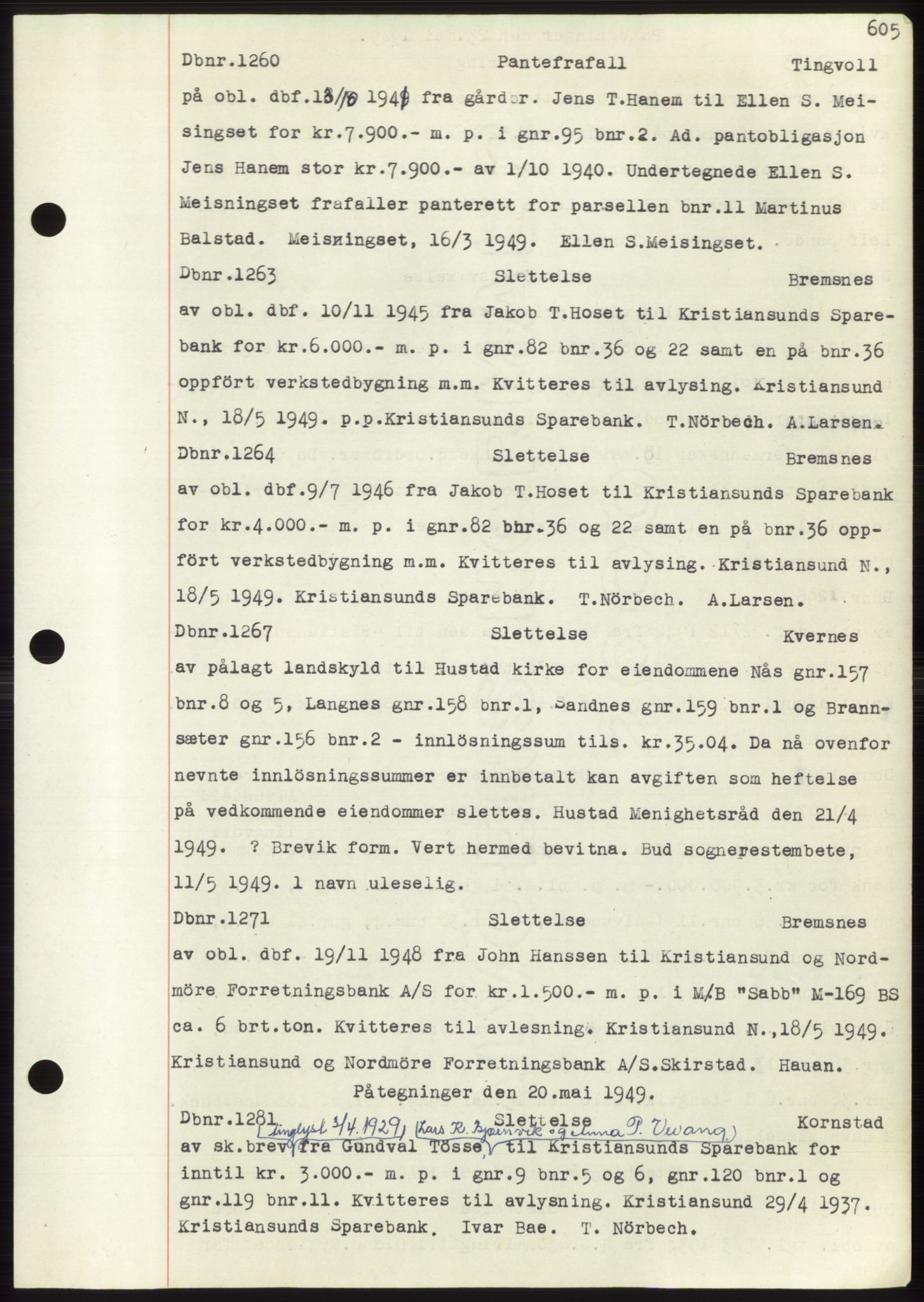Nordmøre sorenskriveri, SAT/A-4132/1/2/2Ca: Pantebok nr. C82b, 1946-1951, Dagboknr: 1260/1949