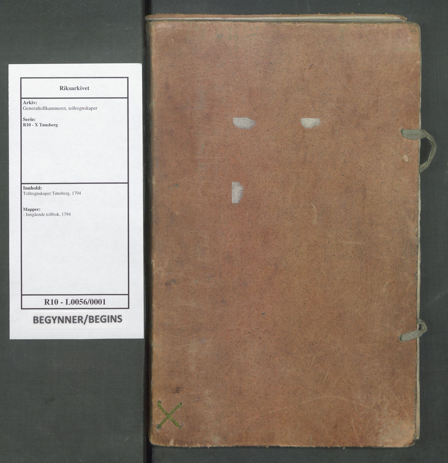 Generaltollkammeret, tollregnskaper, RA/EA-5490/R10/L0056/0001: Tollregnskaper Tønsberg / Inngående tollbok, 1794