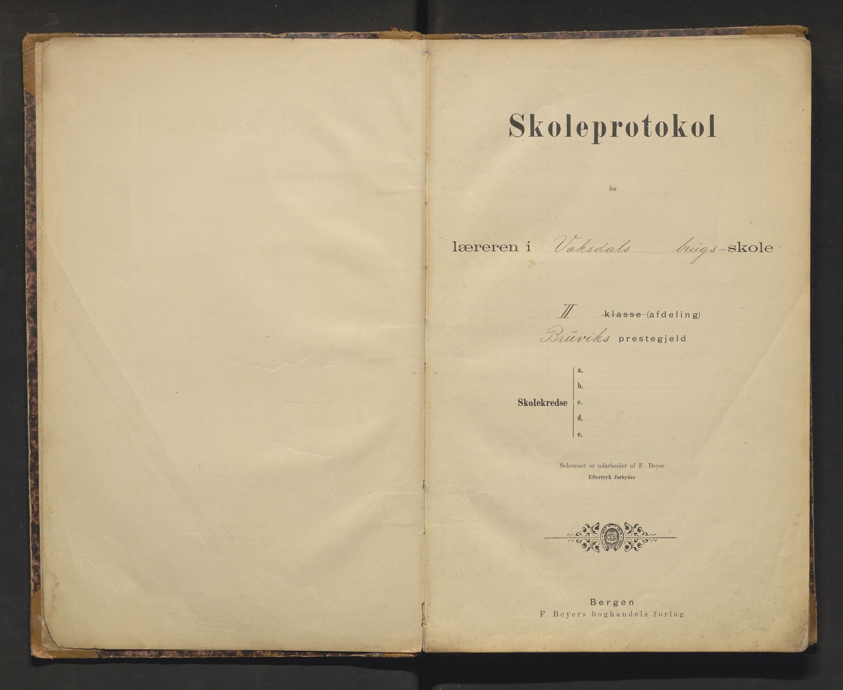 Bruvik kommune. Barneskulane, IKAH/1251a-231/F/Fb/L0002: Skuleprotokoll for Vaksdal brugsskole, 1898-1919