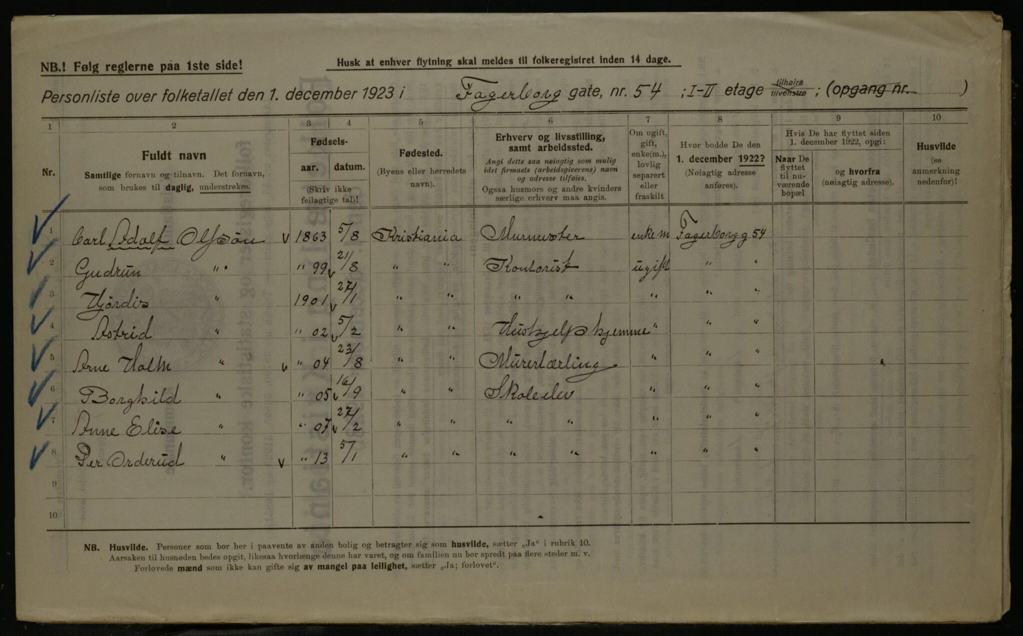 OBA, Kommunal folketelling 1.12.1923 for Kristiania, 1923, s. 26055