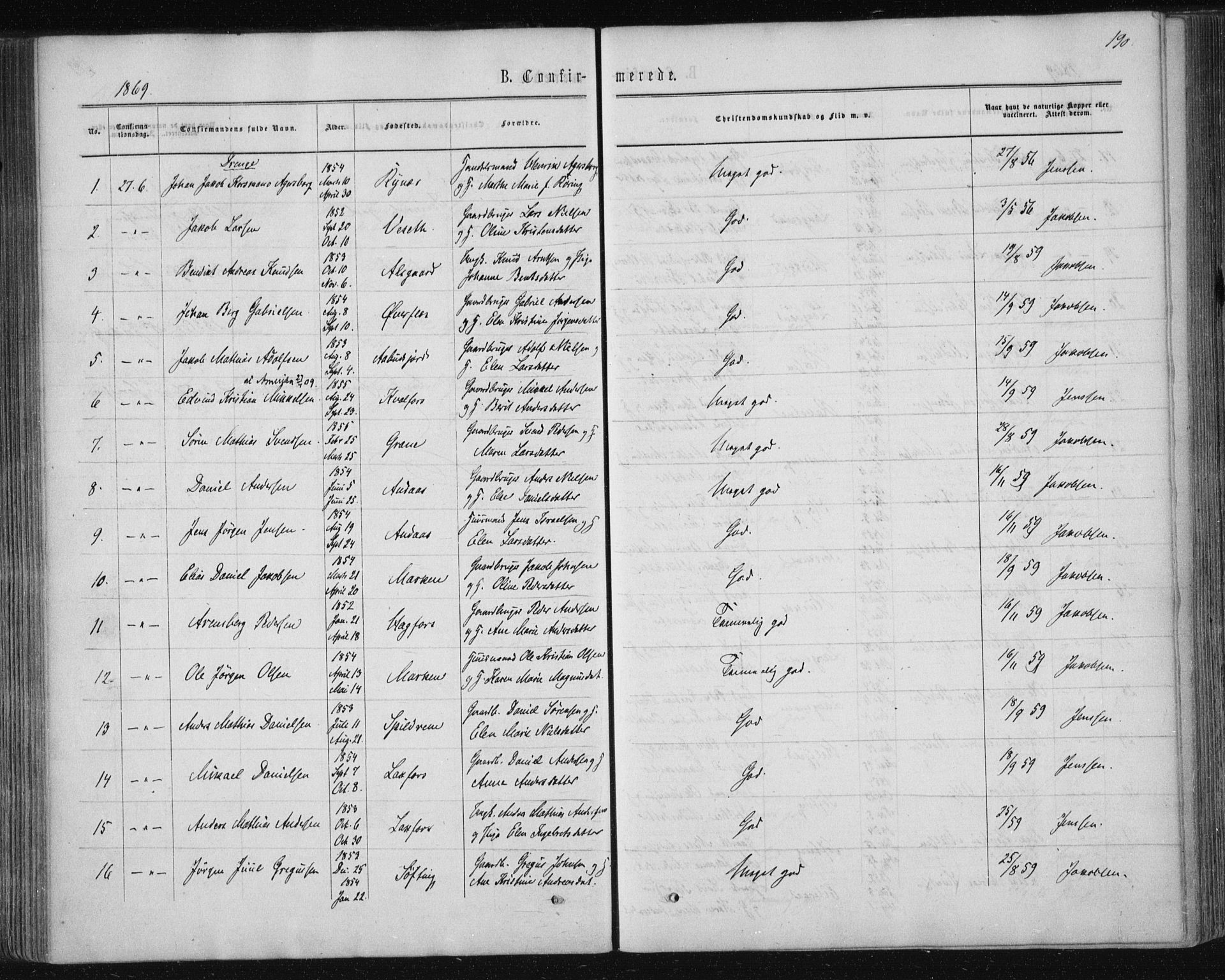 Ministerialprotokoller, klokkerbøker og fødselsregistre - Nordland, AV/SAT-A-1459/820/L0294: Ministerialbok nr. 820A15, 1866-1879, s. 190